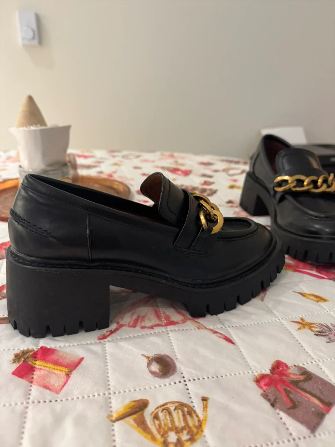 Black Loafers with Gold Chain Detail image indicator(4)