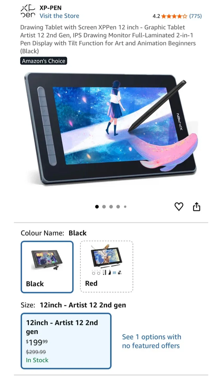 New- Artist 12 2nd Gen Drawing Tablet - pink