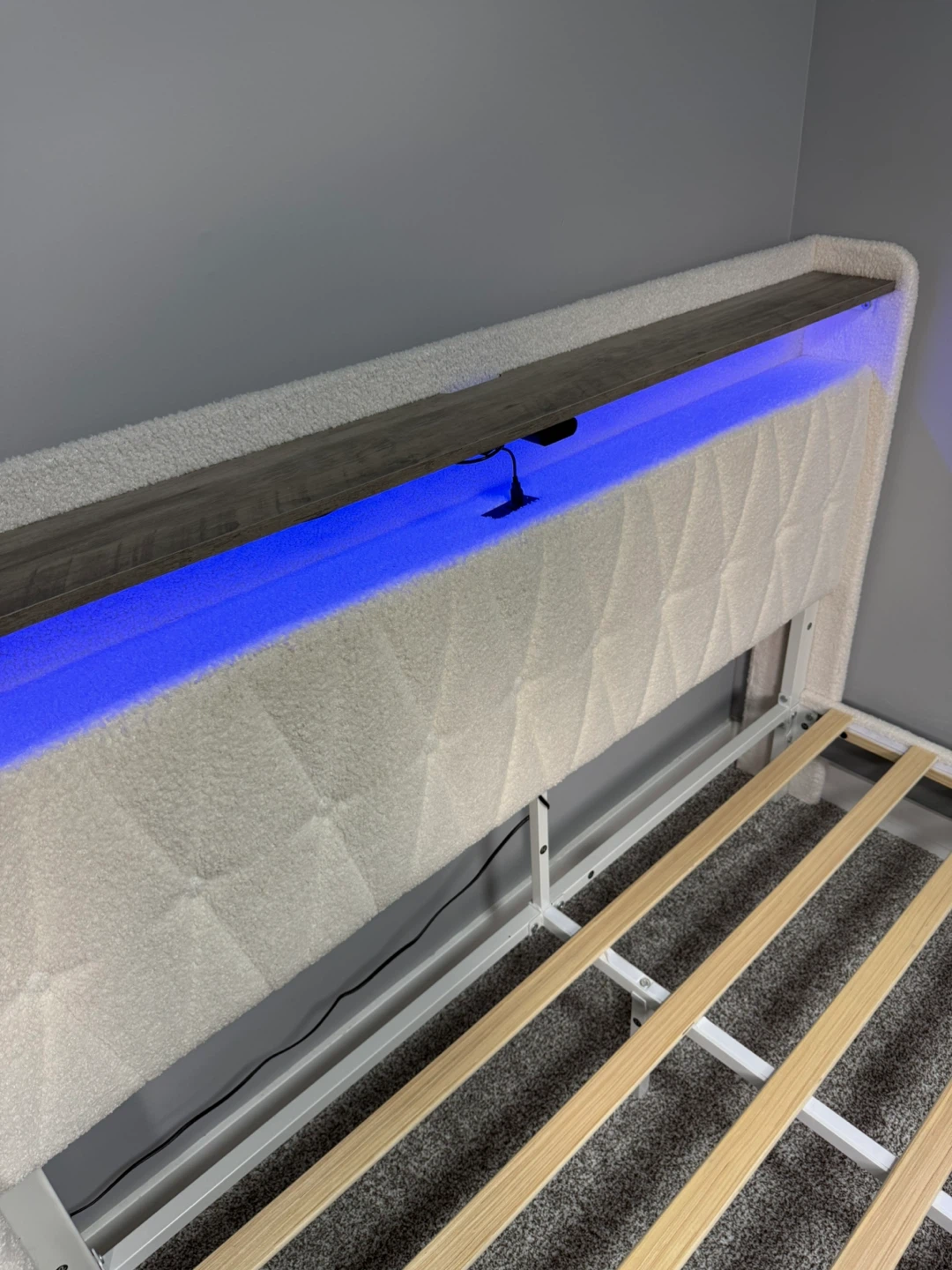 Upholstered Queen Bed Frame with LED Lights & USB Ports - photo 3