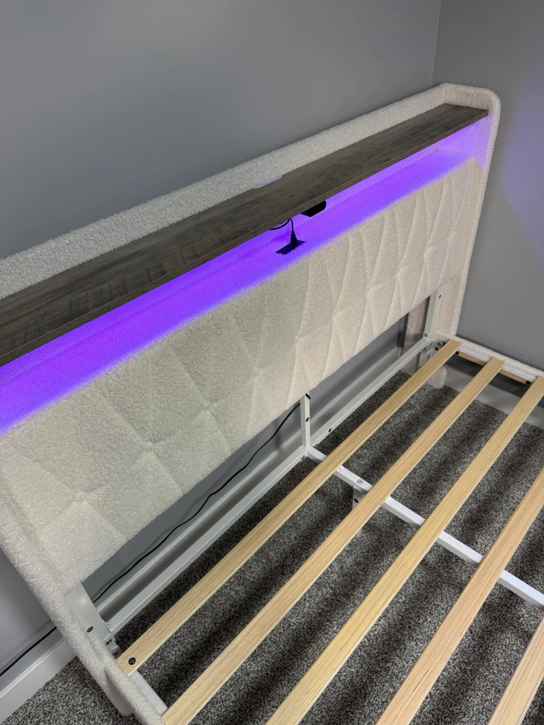 Upholstered Queen Bed Frame with LED Lights & USB Ports - photo 4