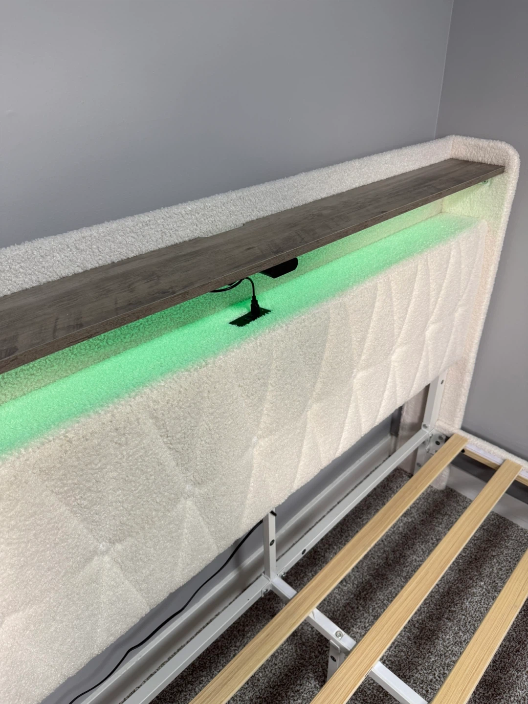 Upholstered Queen Bed Frame with LED Lights & USB Ports - photo 5
