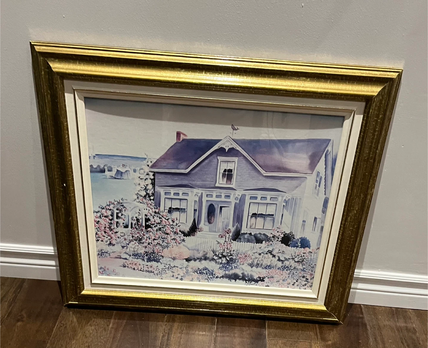 Framed House Print with Gold Frame 26.5X22.5 inches