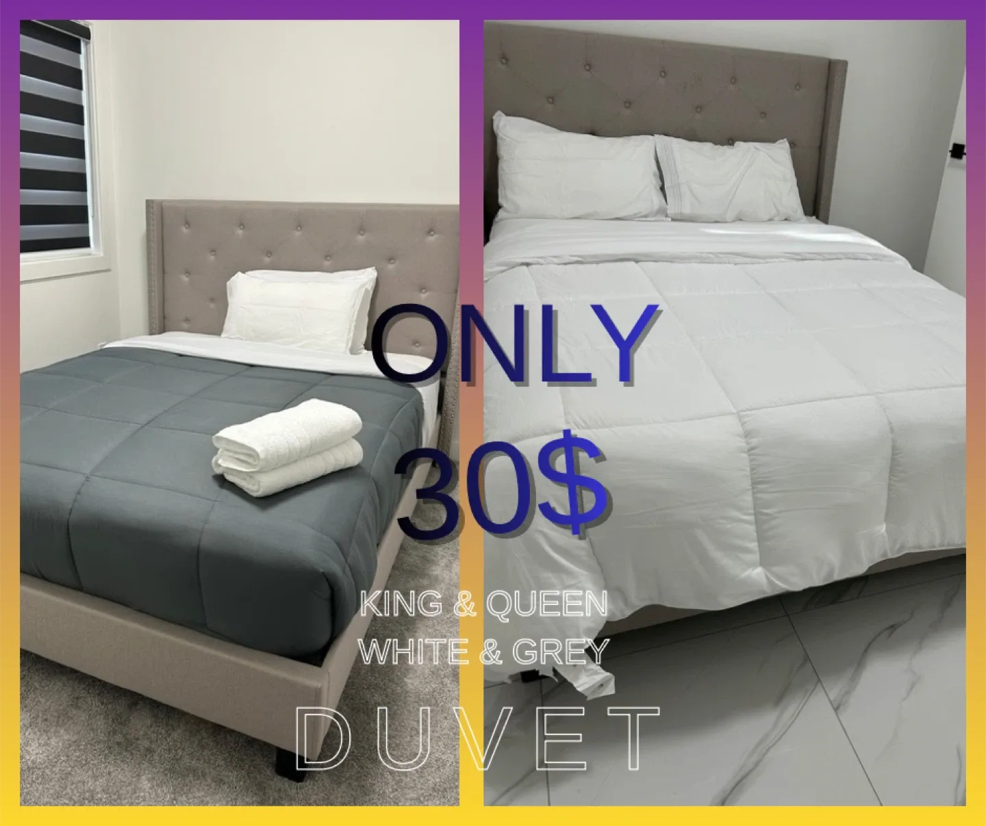 King & Queen White & Grey Duvet