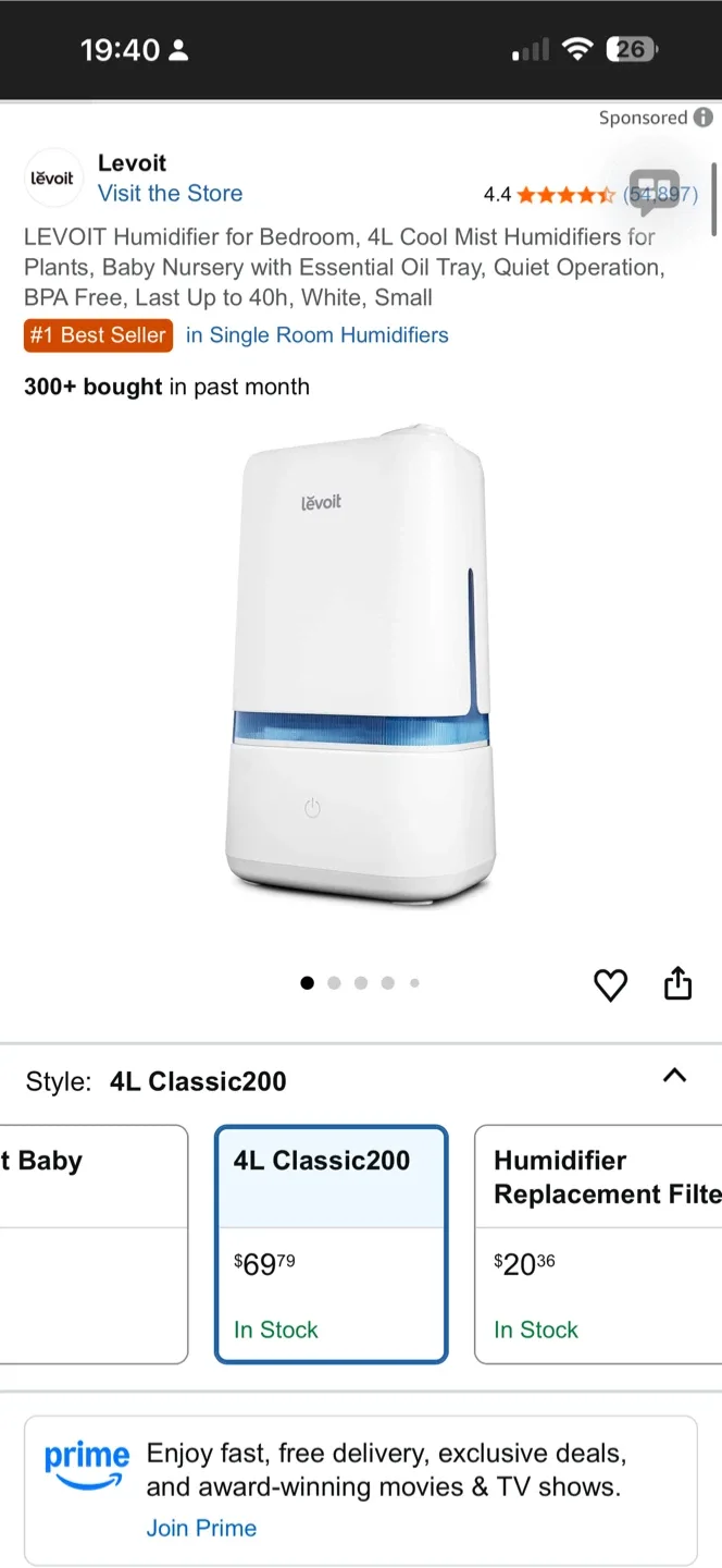 Levoit 4L Classic200 Cool Mist Humidifier - White thumbnail