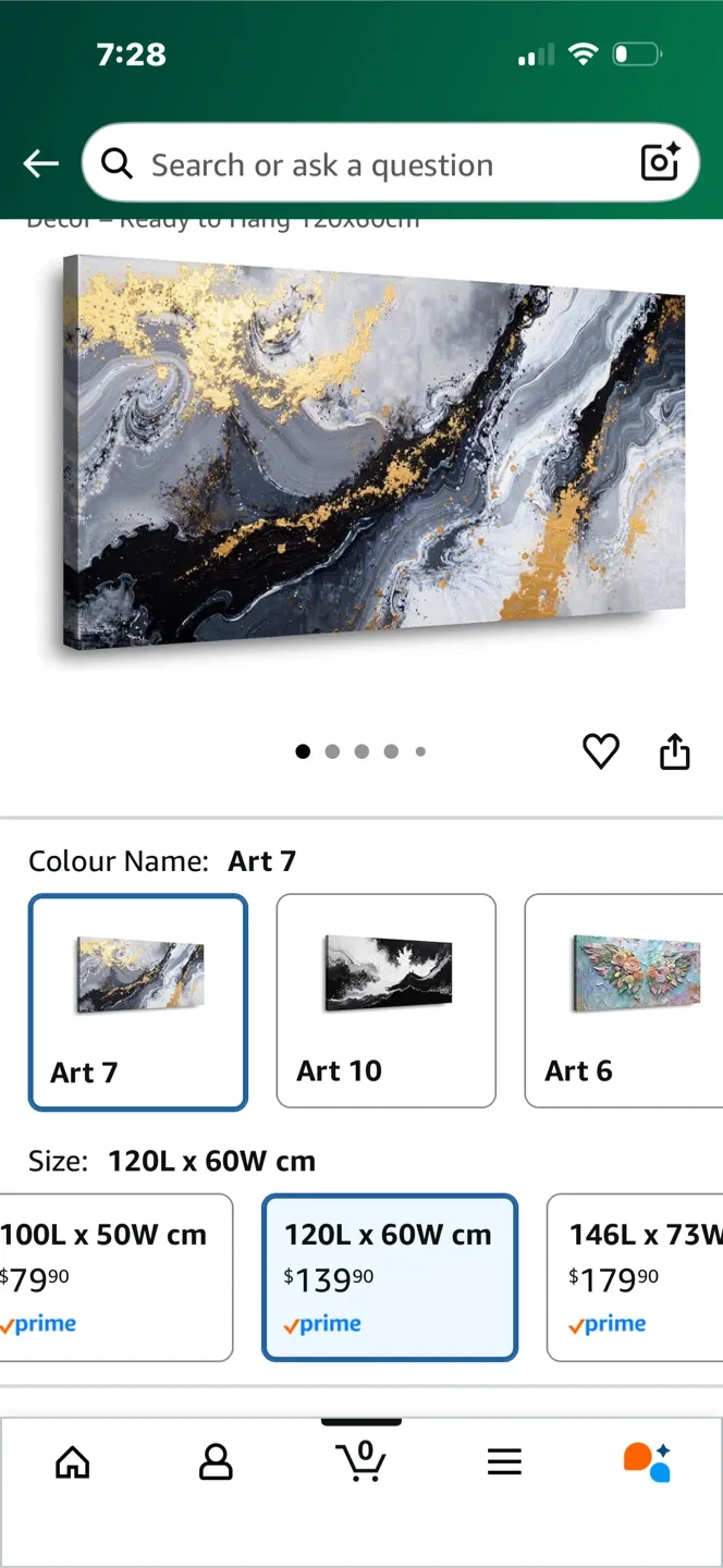 Black and gold abstract painting on canvas - 120L x 60W cm image indicator(2)