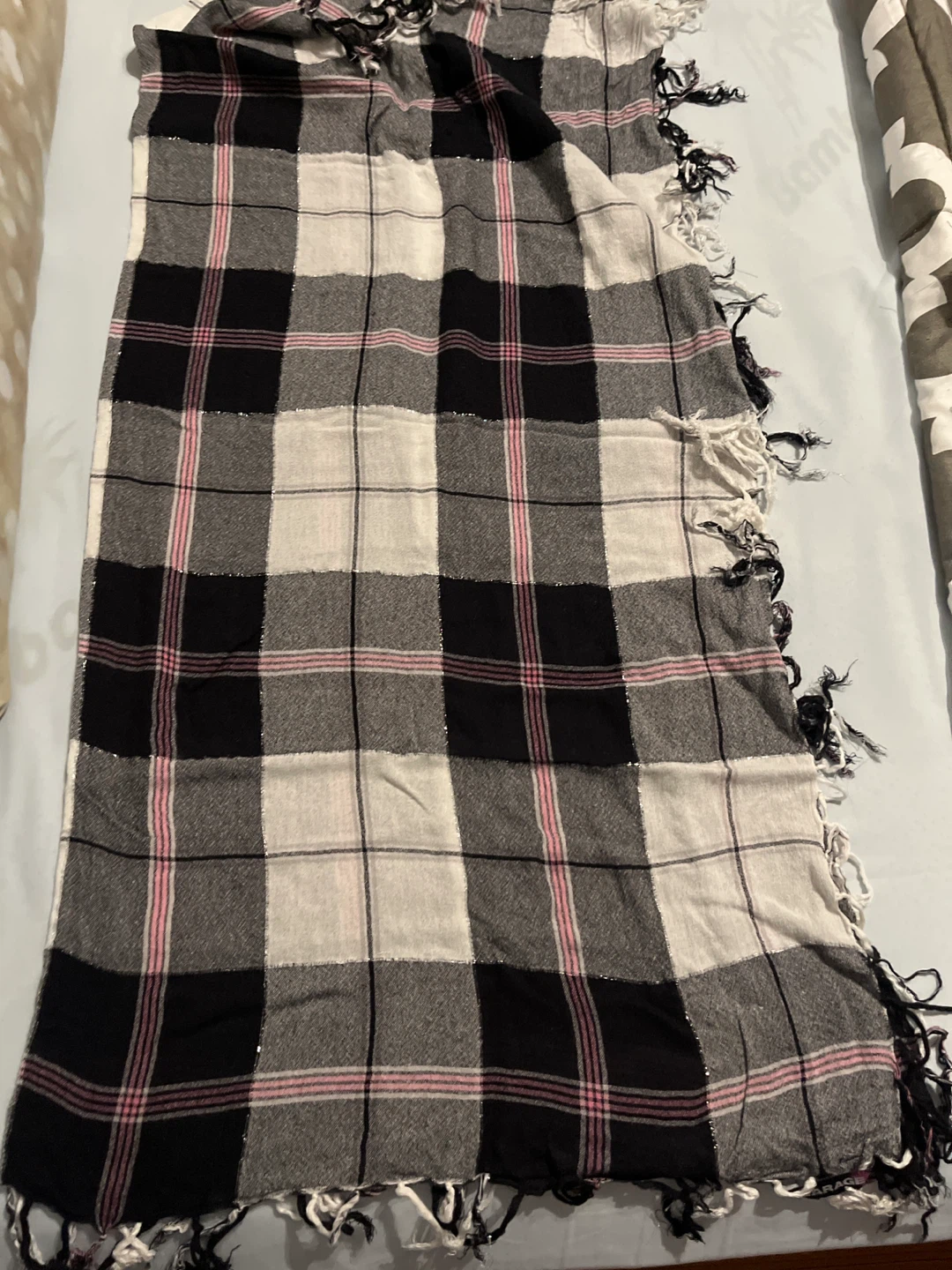 Plaid Scarf - Black, White, and Pink