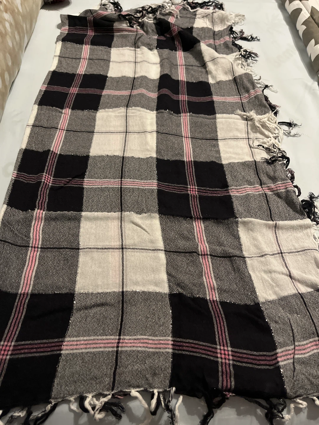 Plaid Scarf - Black, White, and Pink - photo 4