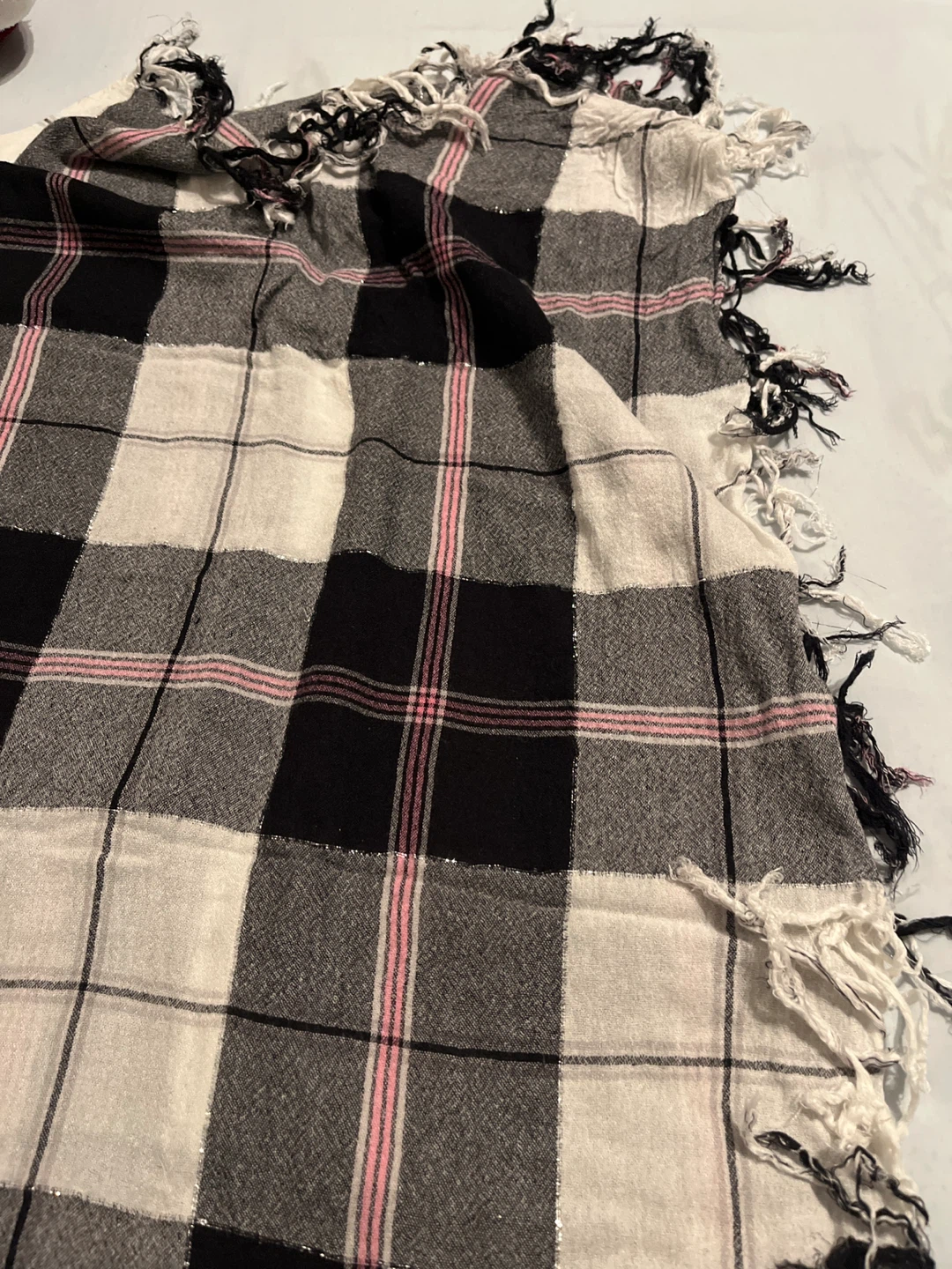 Plaid Scarf - Black, White, and Pink - photo 3