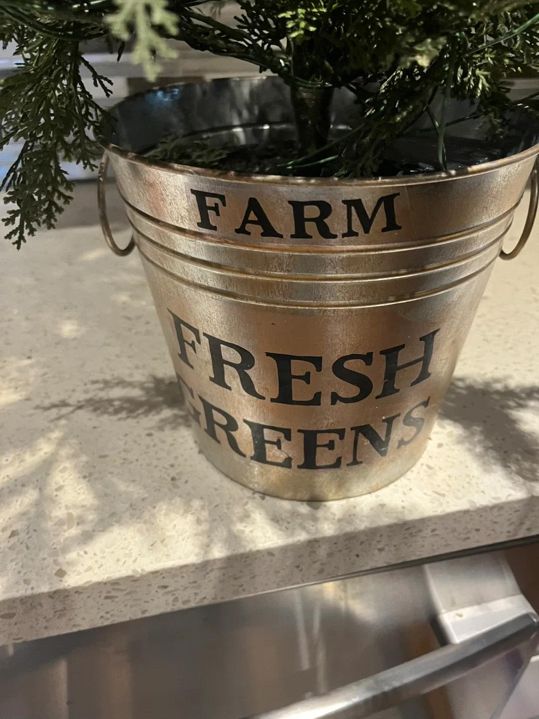 Farm Fresh Greens Faux Cedar Tree in Metal Bucket image indicator(2)