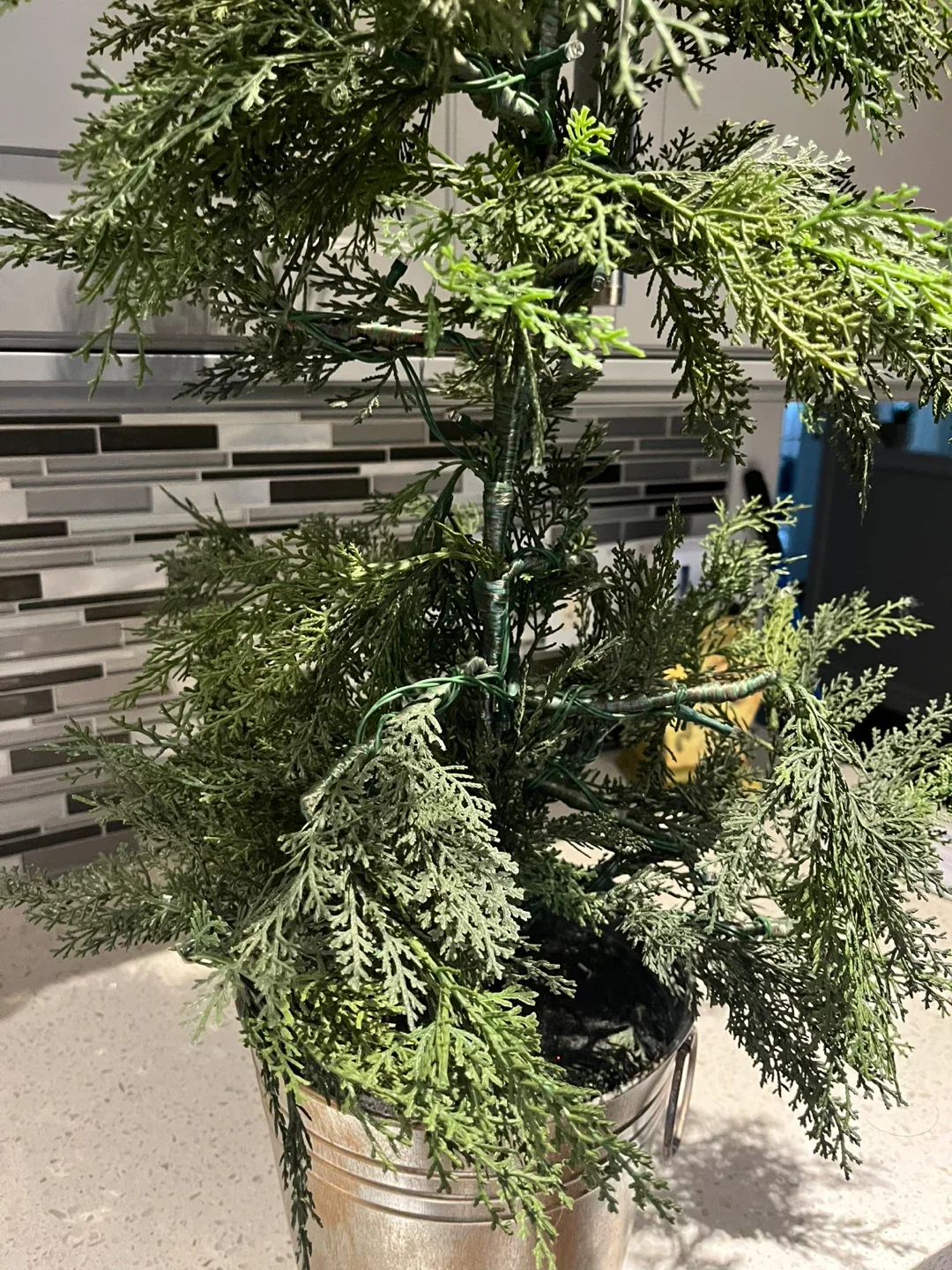 Farm Fresh Greens Faux Cedar Tree in Metal Bucket image indicator(5)