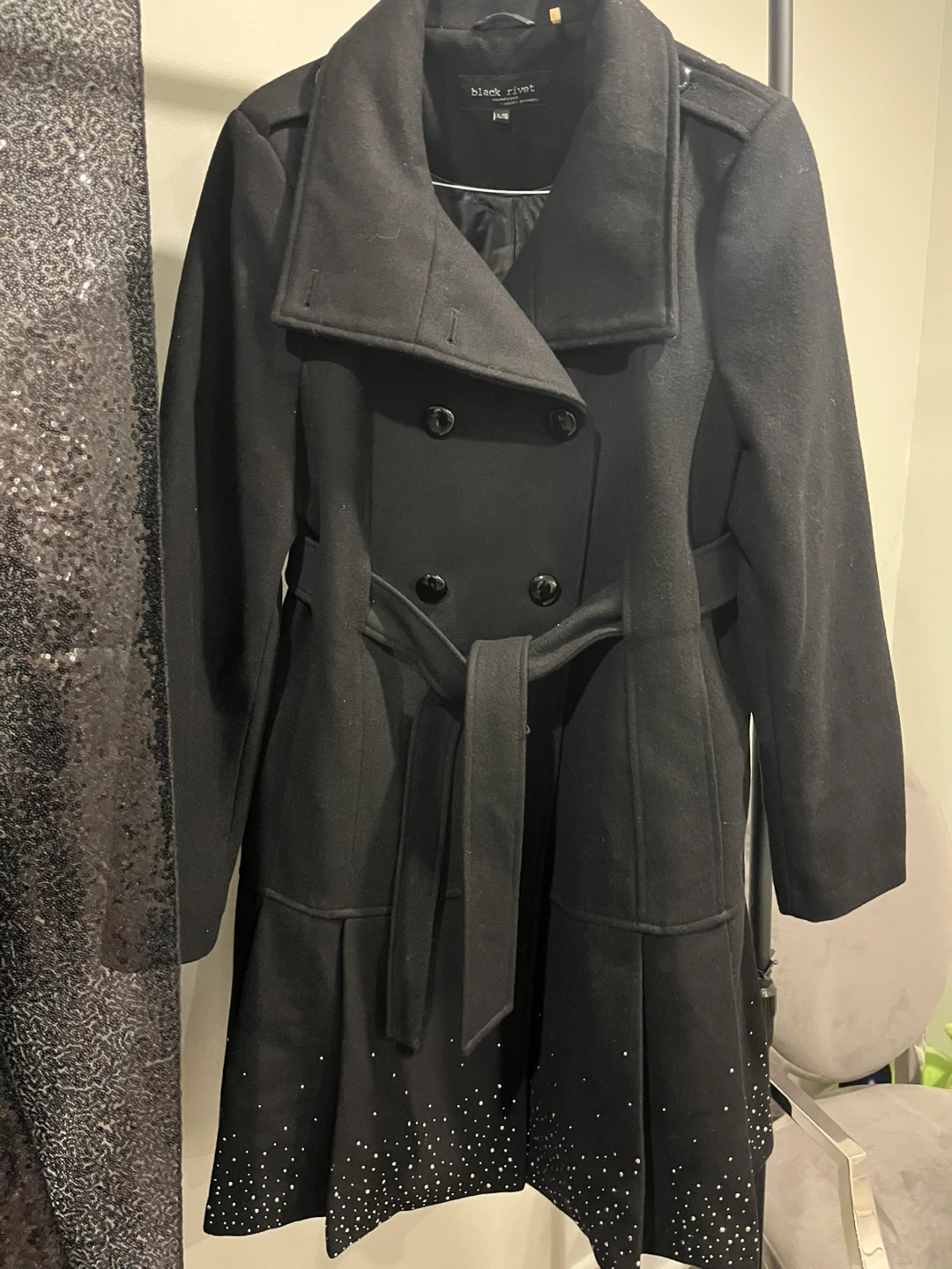 Black Rivet XL Black Wool Blend Coat