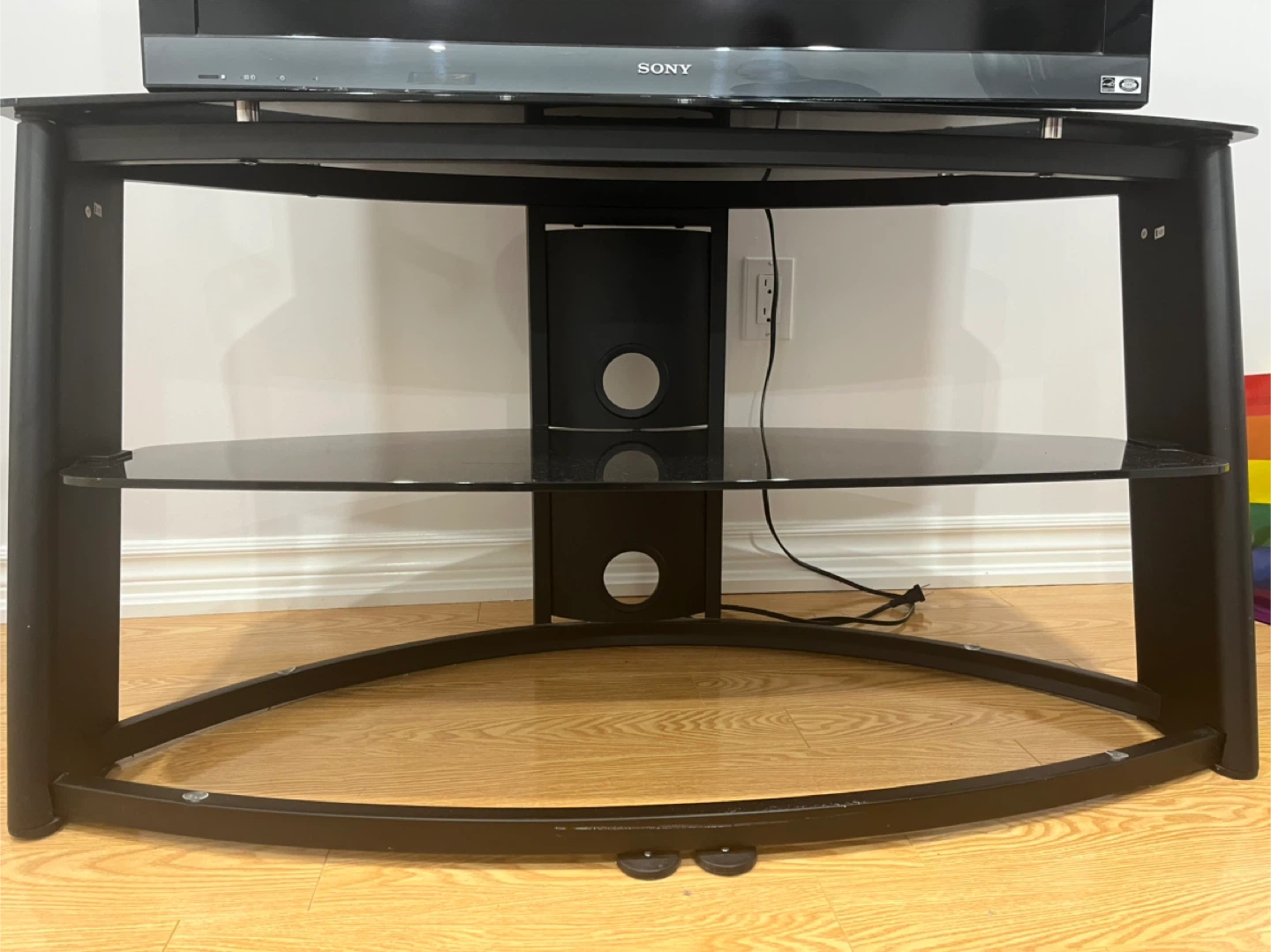 Black Corner TV Stand with Glass Shelves