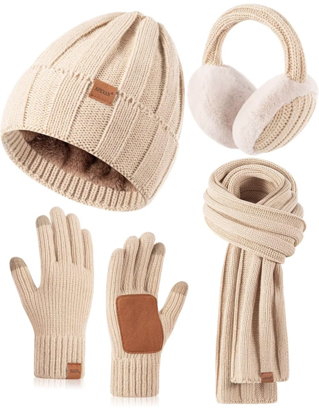 Winter Knit Set - Beanie, Scarf, Gloves, Earmuffs