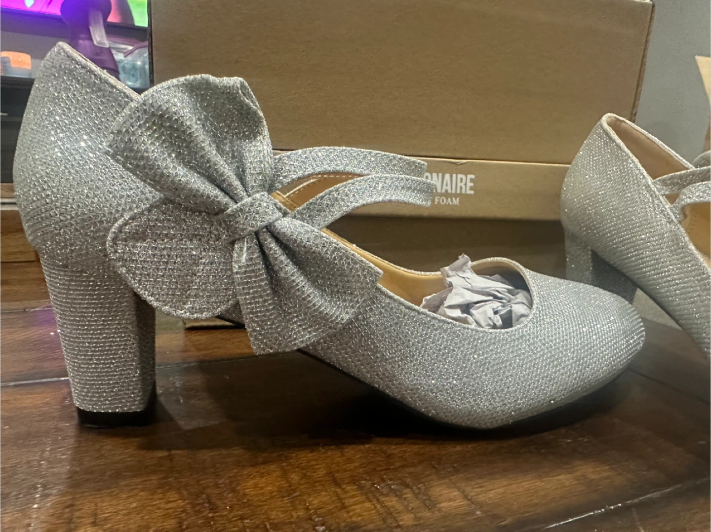 Omthaka Women's Silver Glitter Heels - Size 10