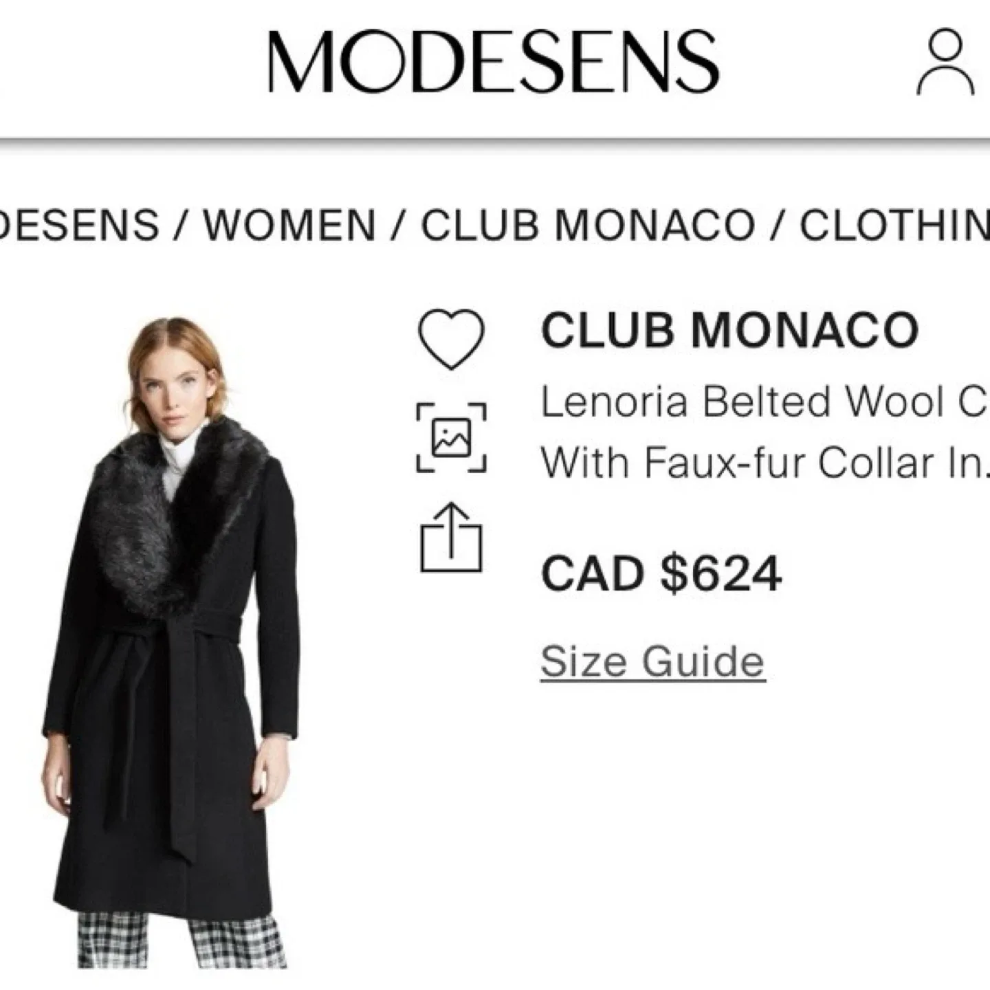 Club Monaco Wool Coat (XS) with Faux-fur Collar image indicator(4)