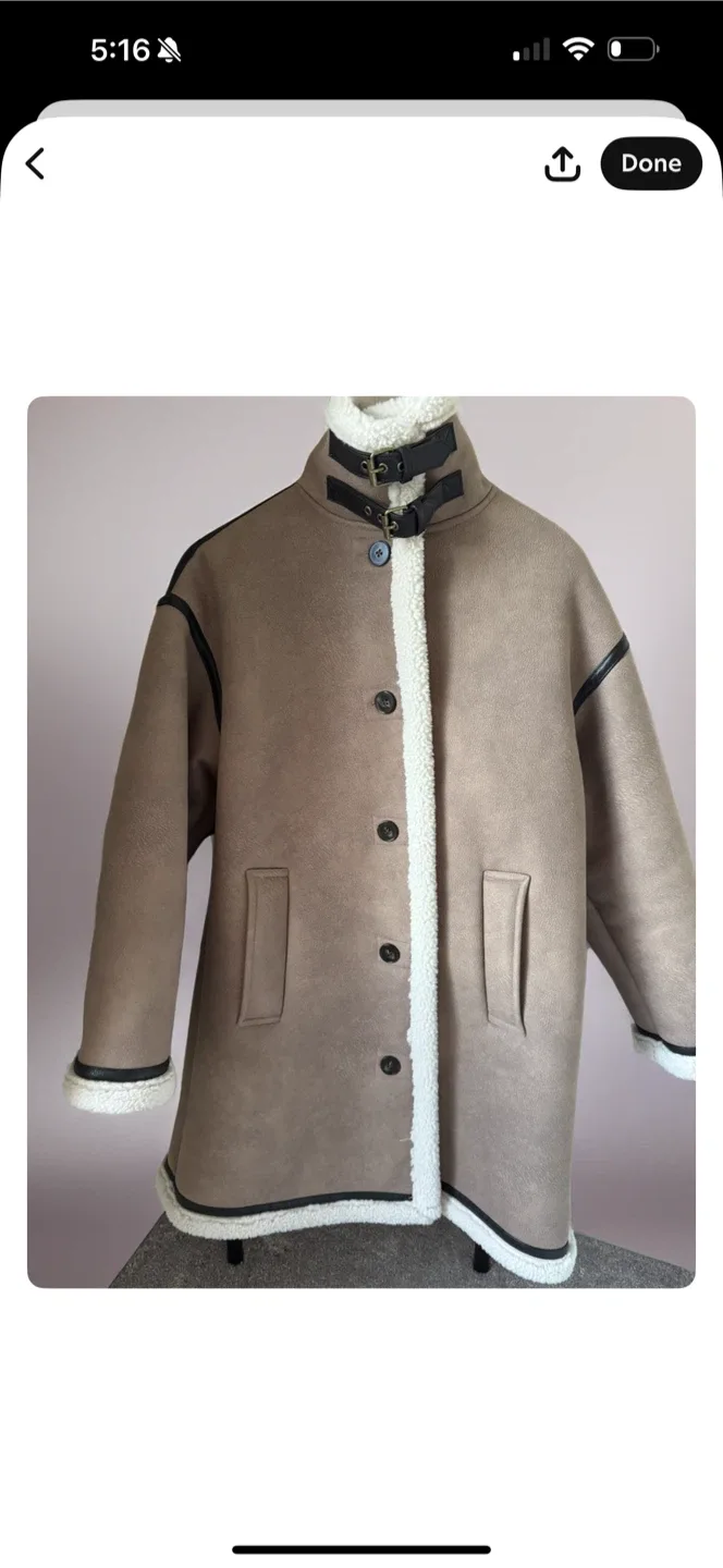 Zara XS Faux Suede Sherpa Coat image indicator(3)