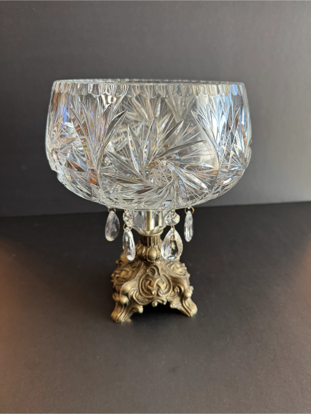 Crystal Bowl with Brass Base