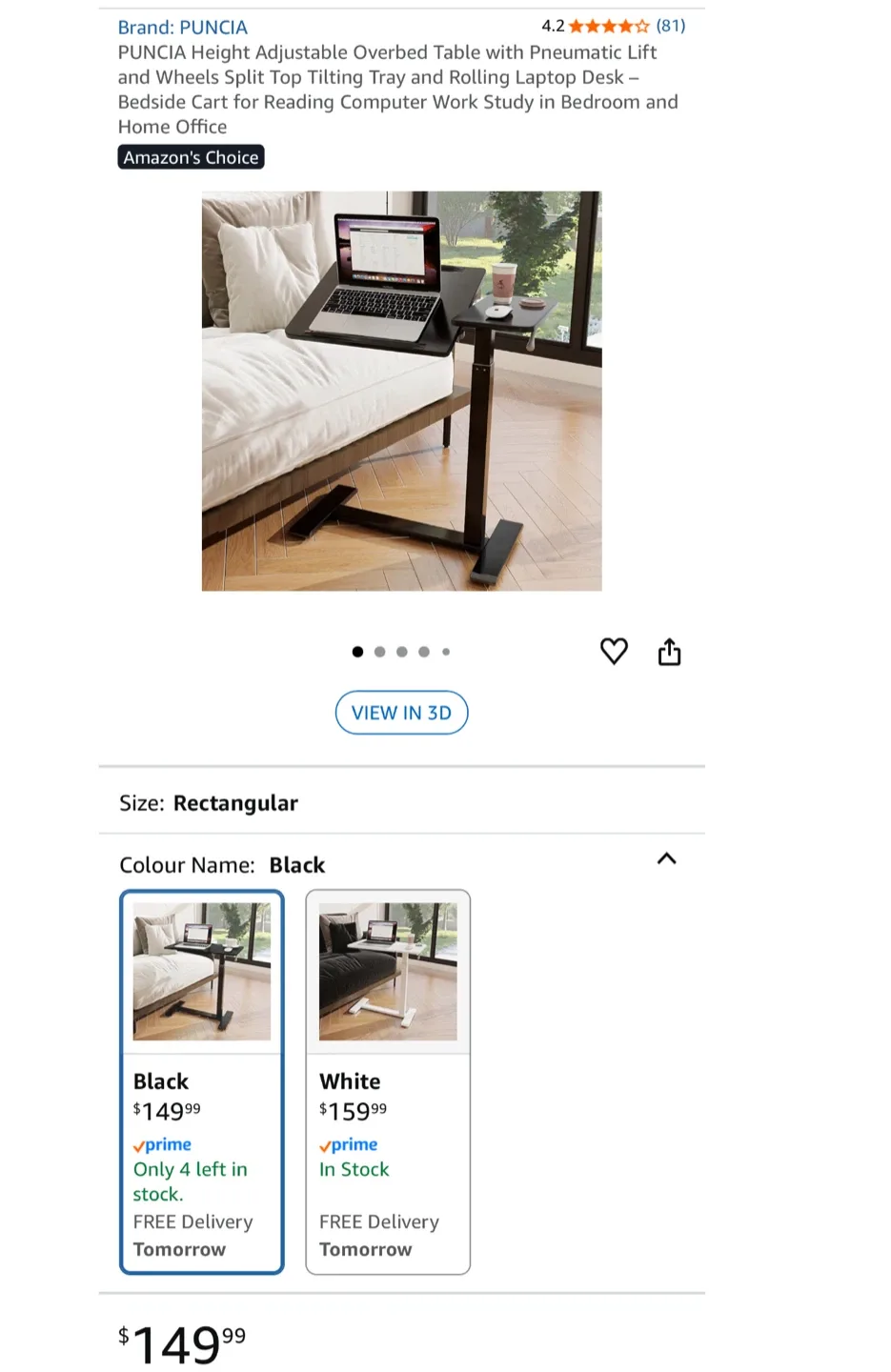 Puncia Adjustable Overbed Table - Black image indicator(4)