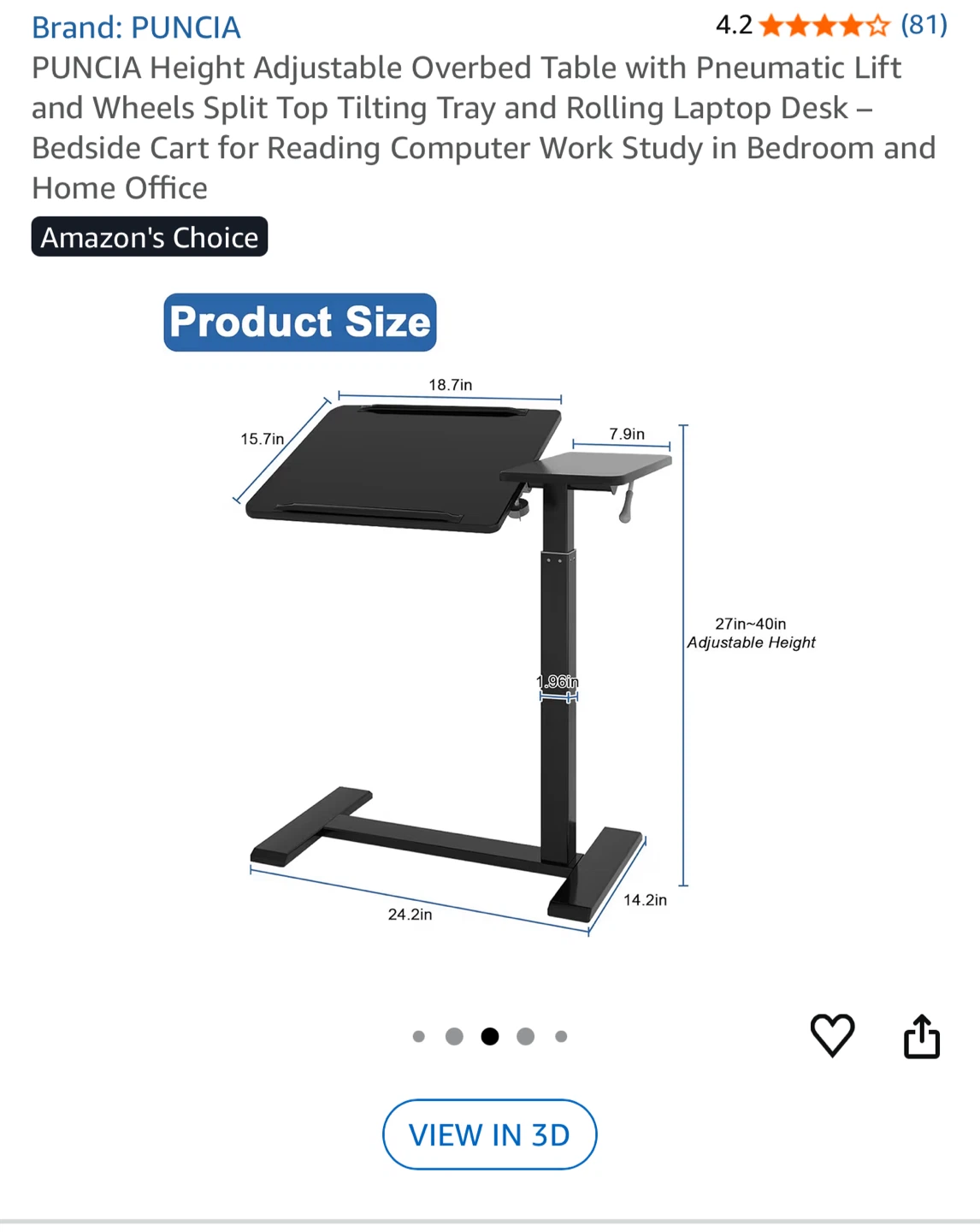 Puncia Adjustable Overbed Table - Black - photo 3