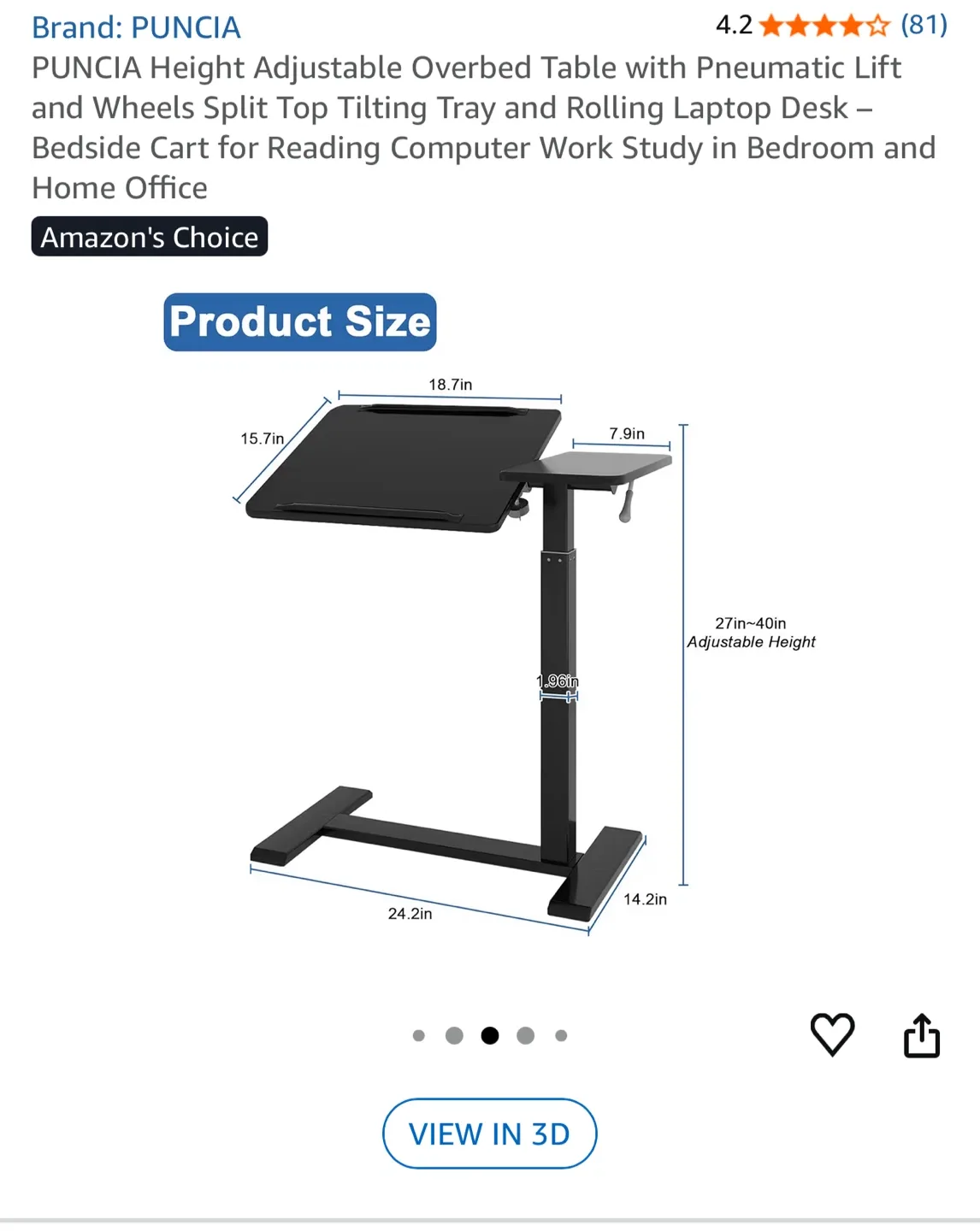 Puncia Adjustable Overbed Table - Black image indicator(3)