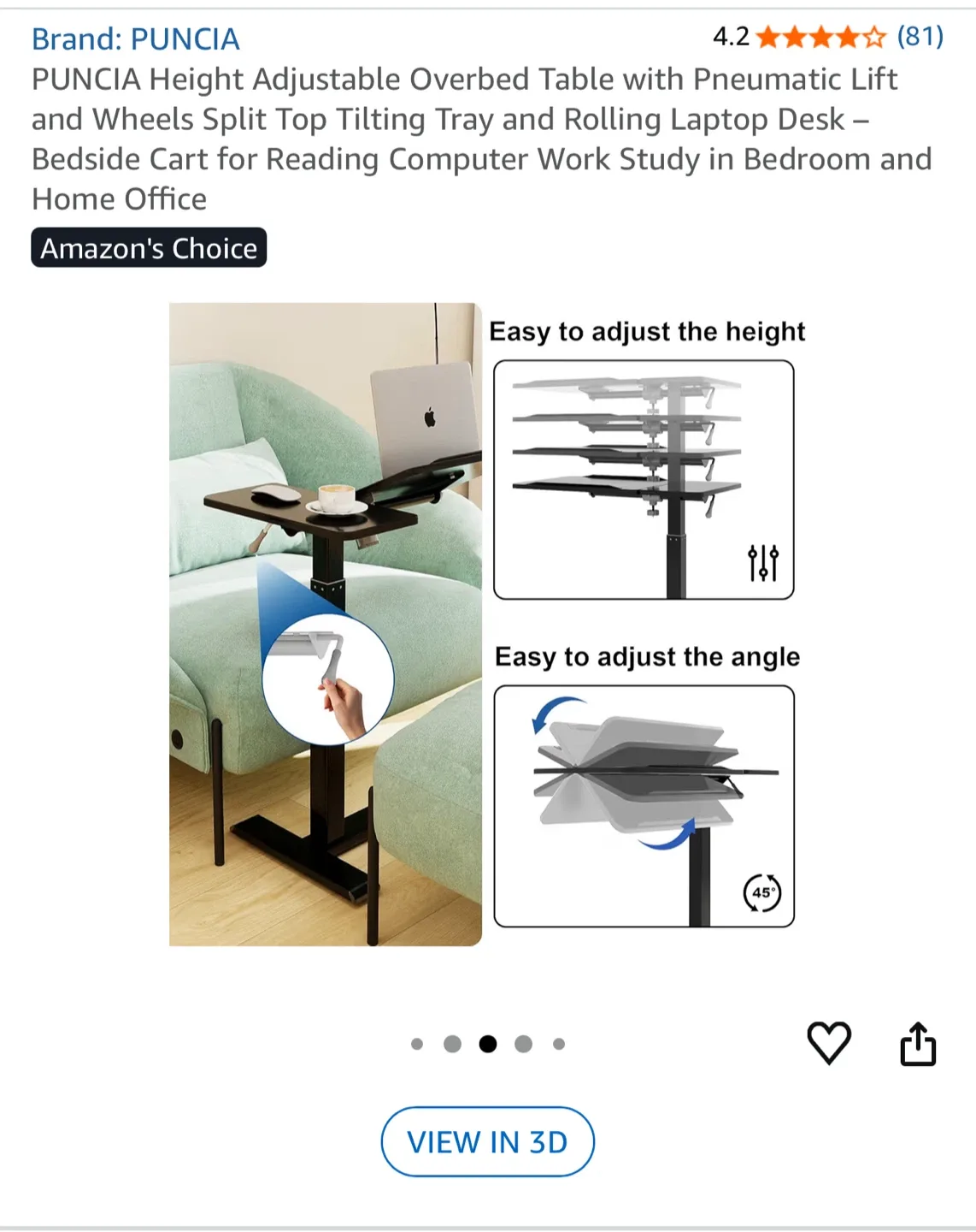 Puncia Adjustable Overbed Table - Black image indicator(5)