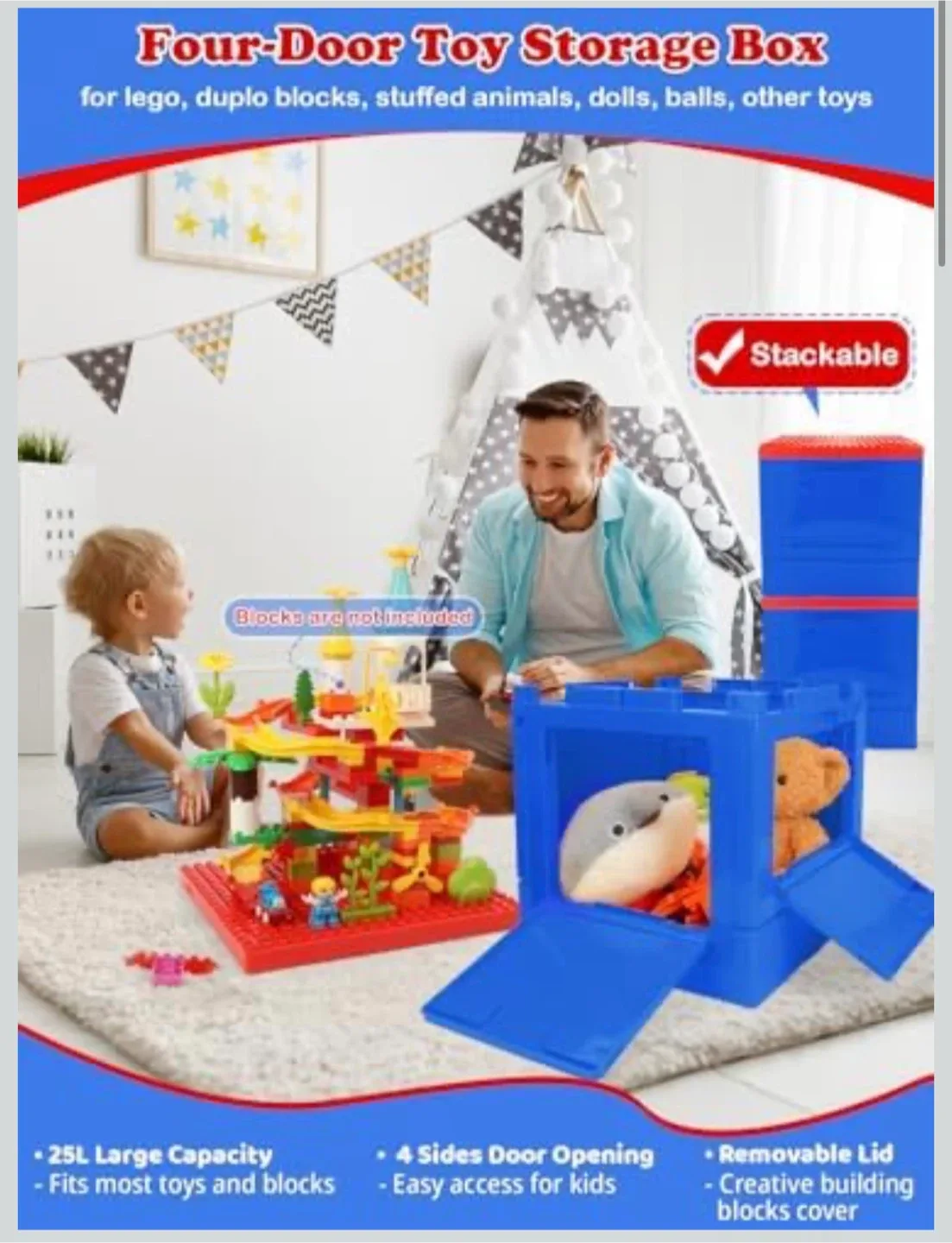 Collapsible Storage Box with Building Baseplate Lid image indicator(2)