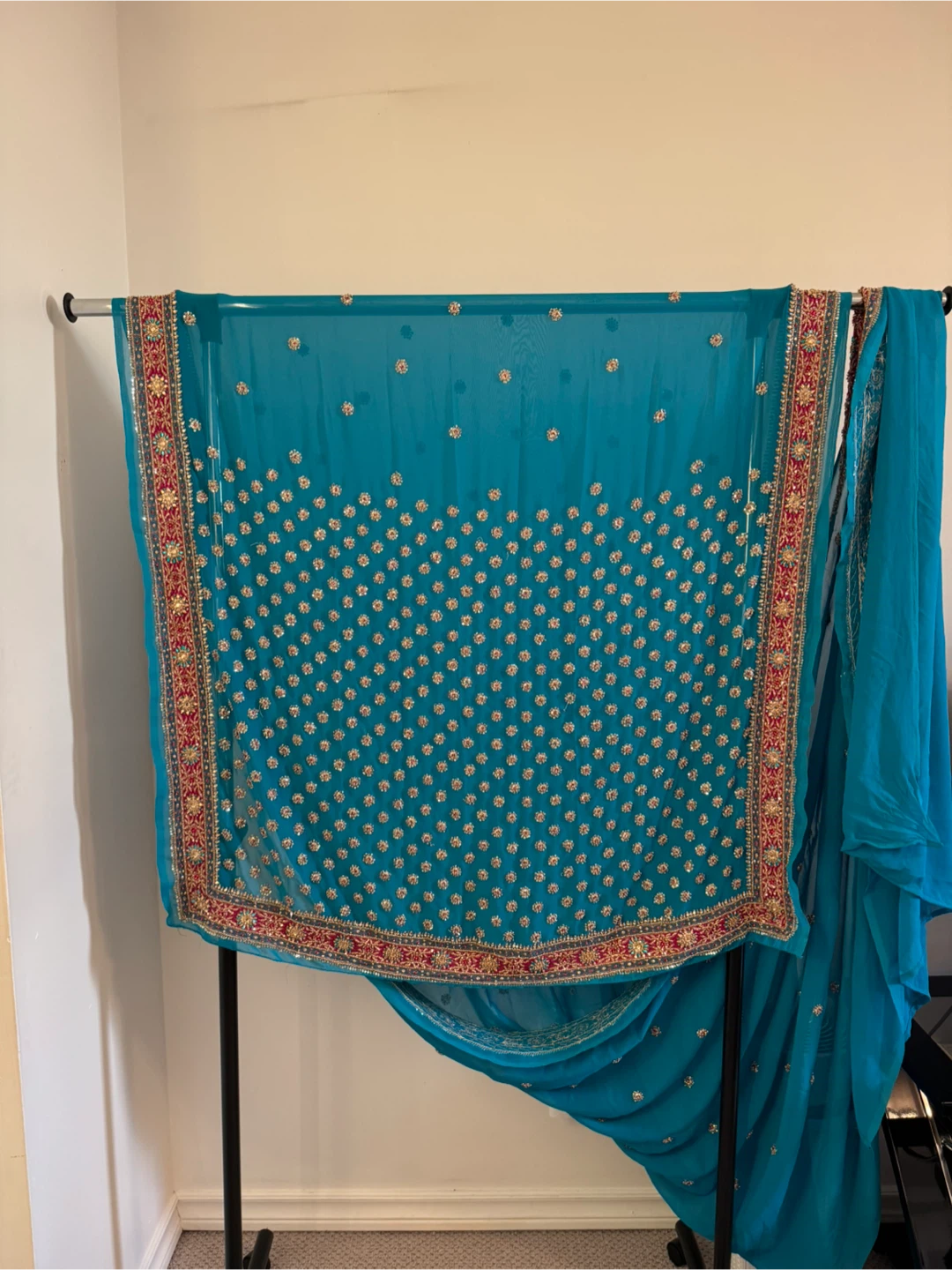 Teal Blue Embellished Saree