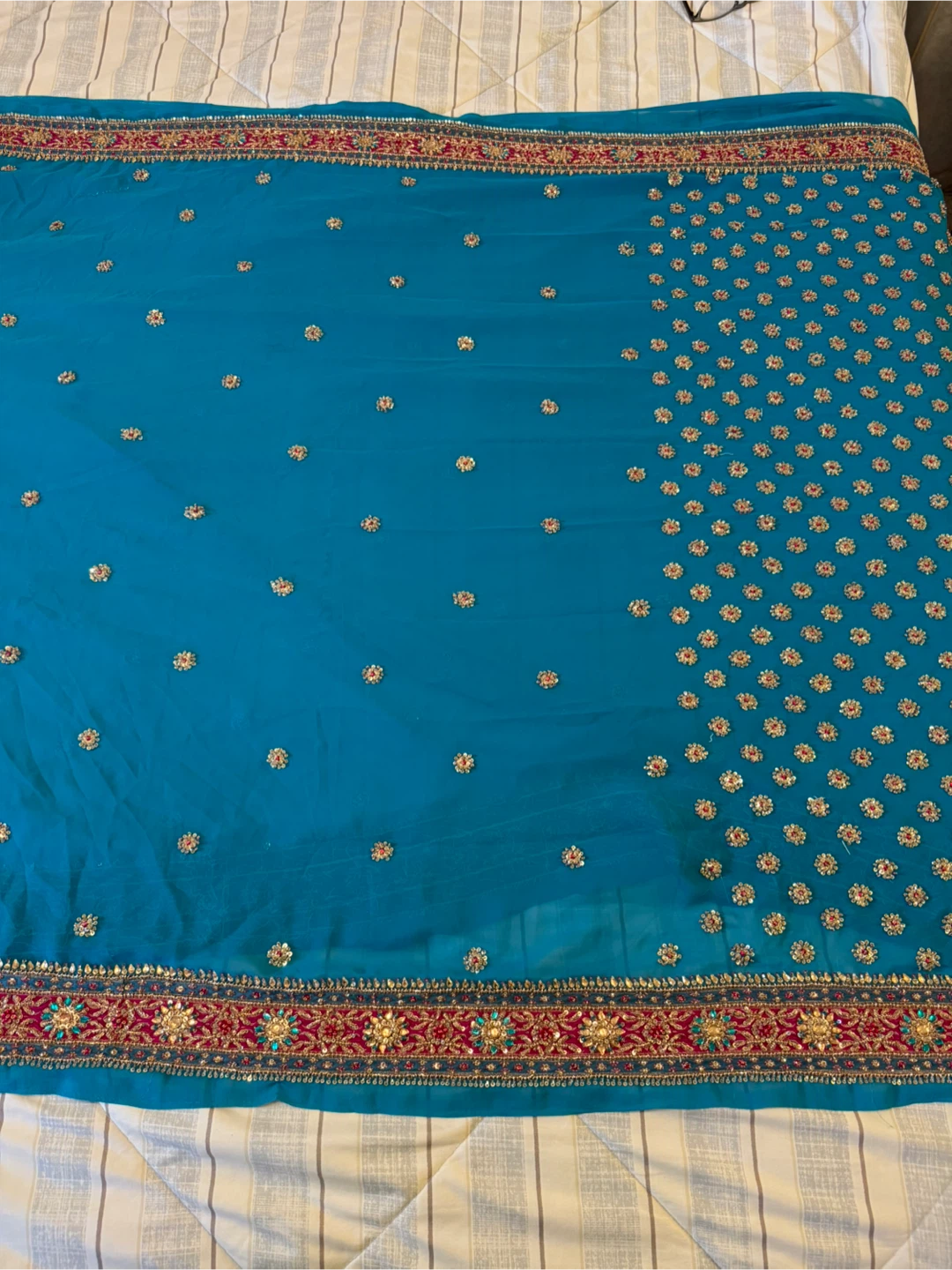 Teal Blue Embellished Saree - photo 4