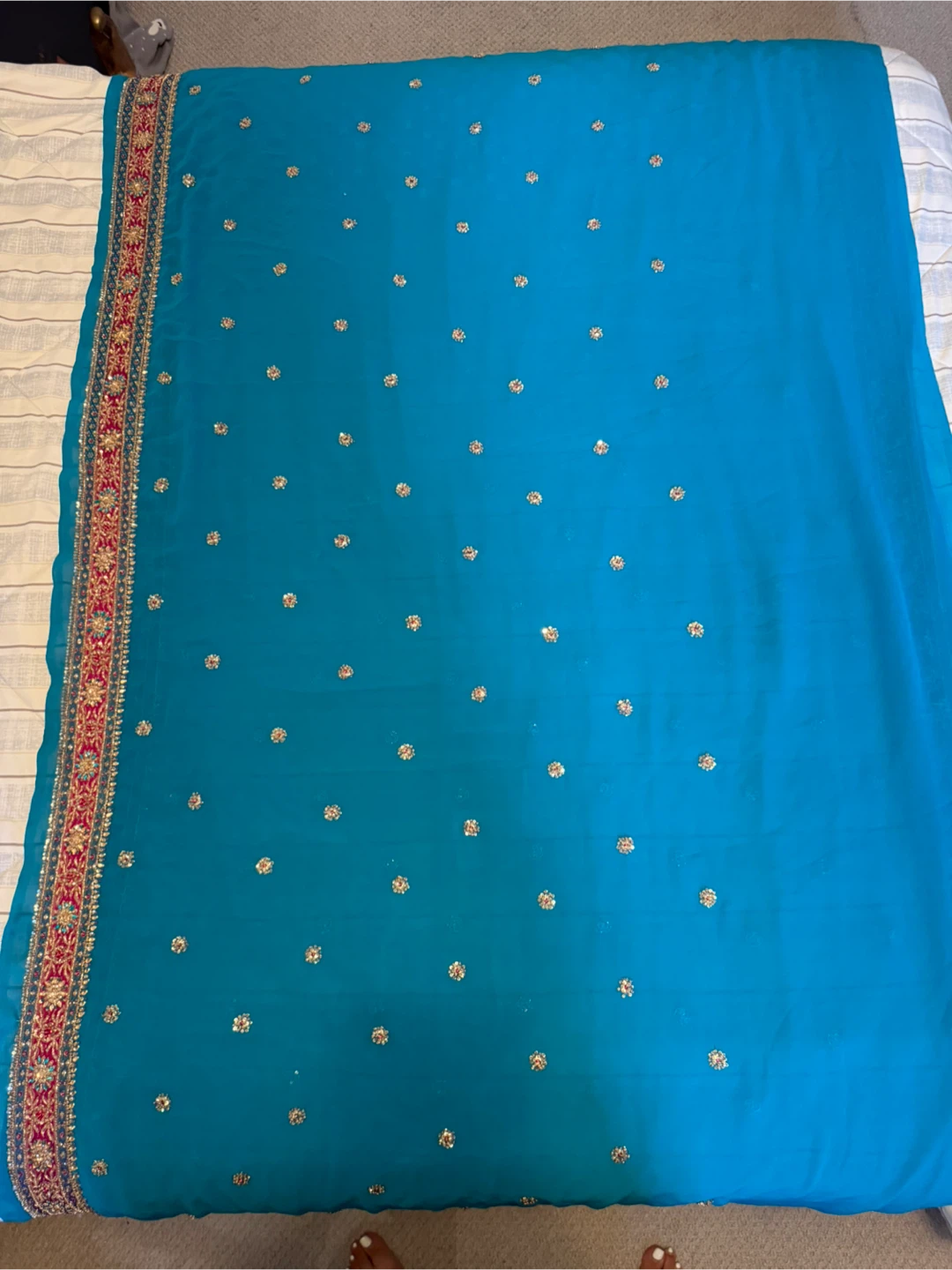 Teal Blue Embellished Saree - photo 5