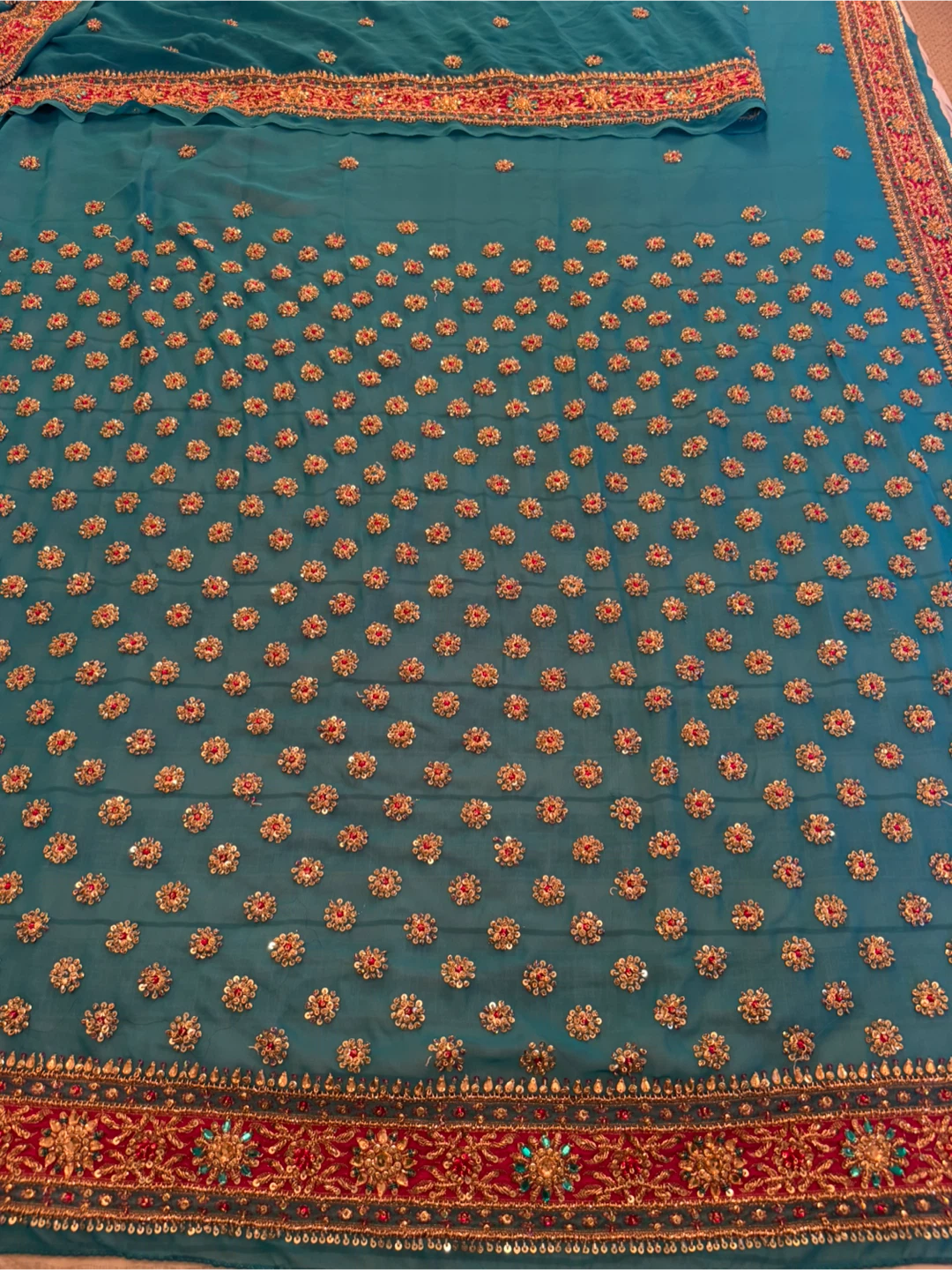 Teal Blue Embellished Saree - photo 3