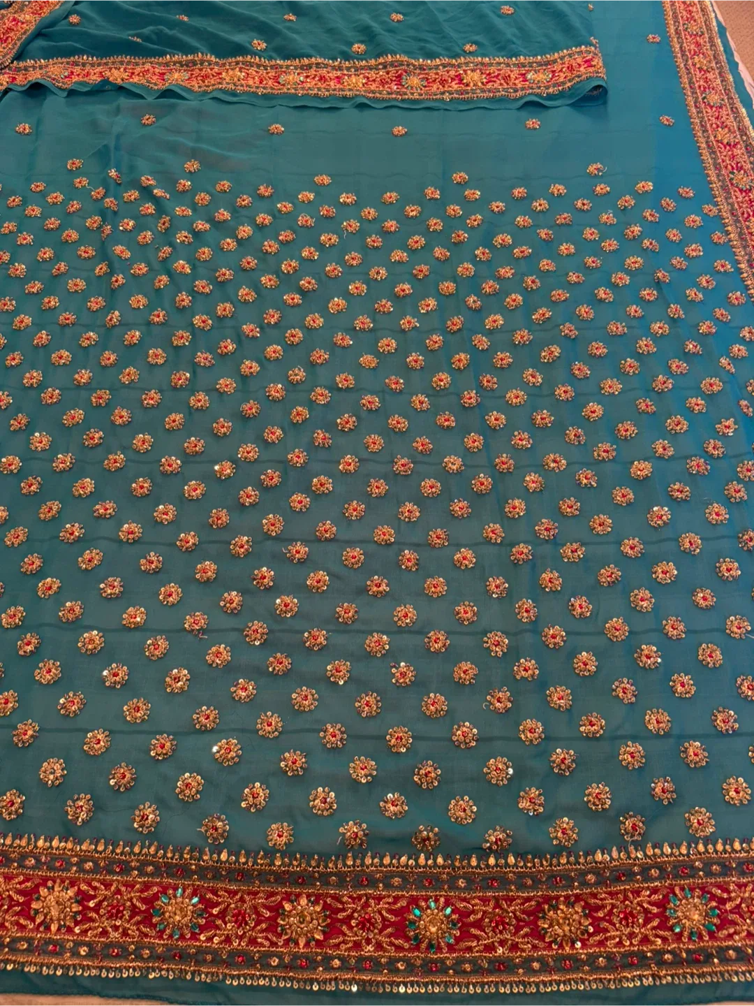 Teal Blue Embellished Saree image indicator(3)