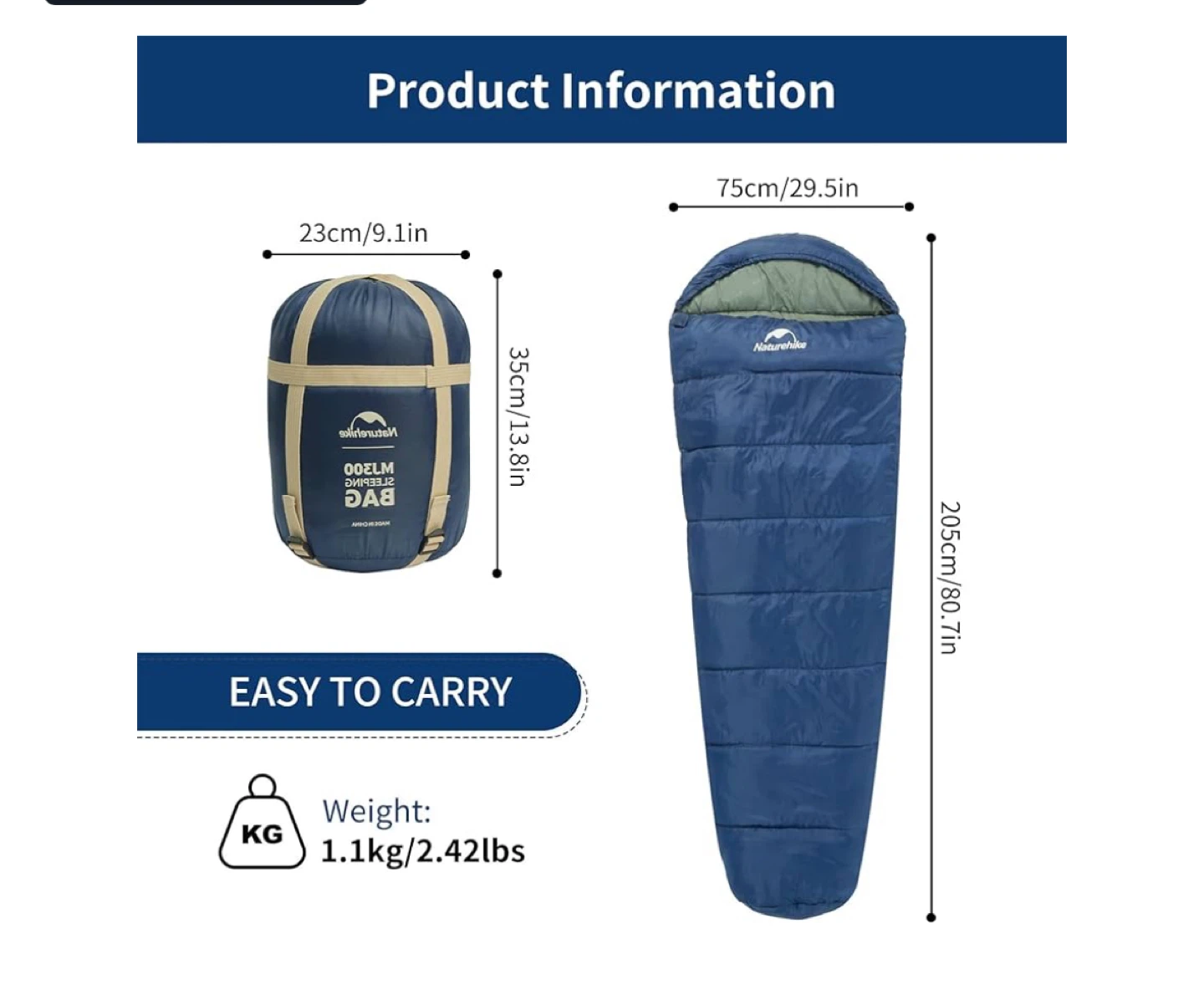 Naturehike MJ300 Sleeping Bag - Blue - photo 2