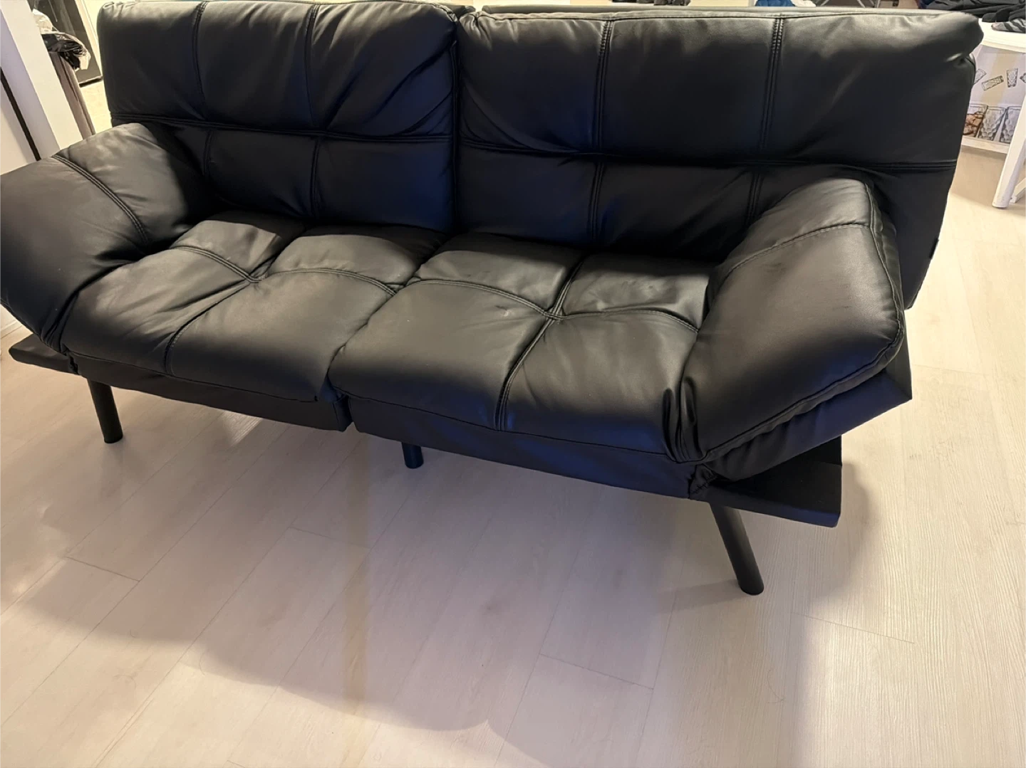 Black Leather Futon Sofa Bed - photo 2
