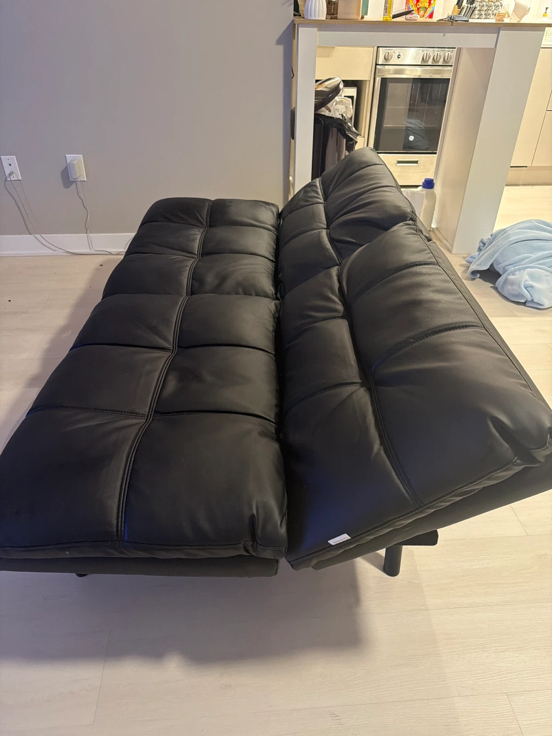 Black Leather Futon Sofa Bed - photo 4