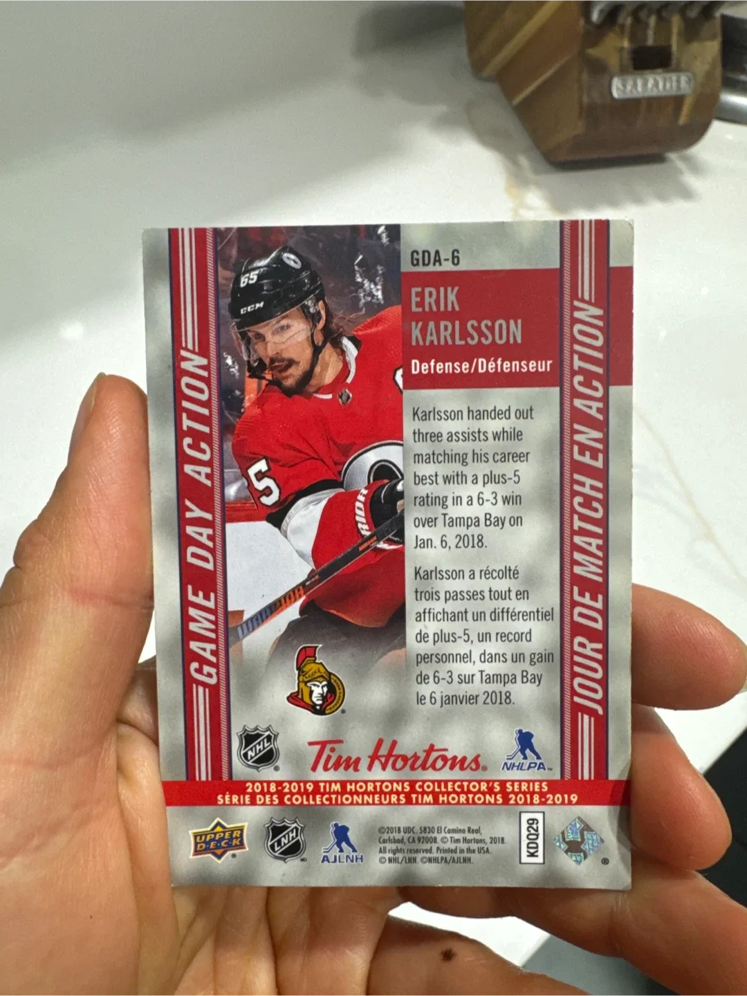 Erik Karlsson Tim Hortons Hockey Card