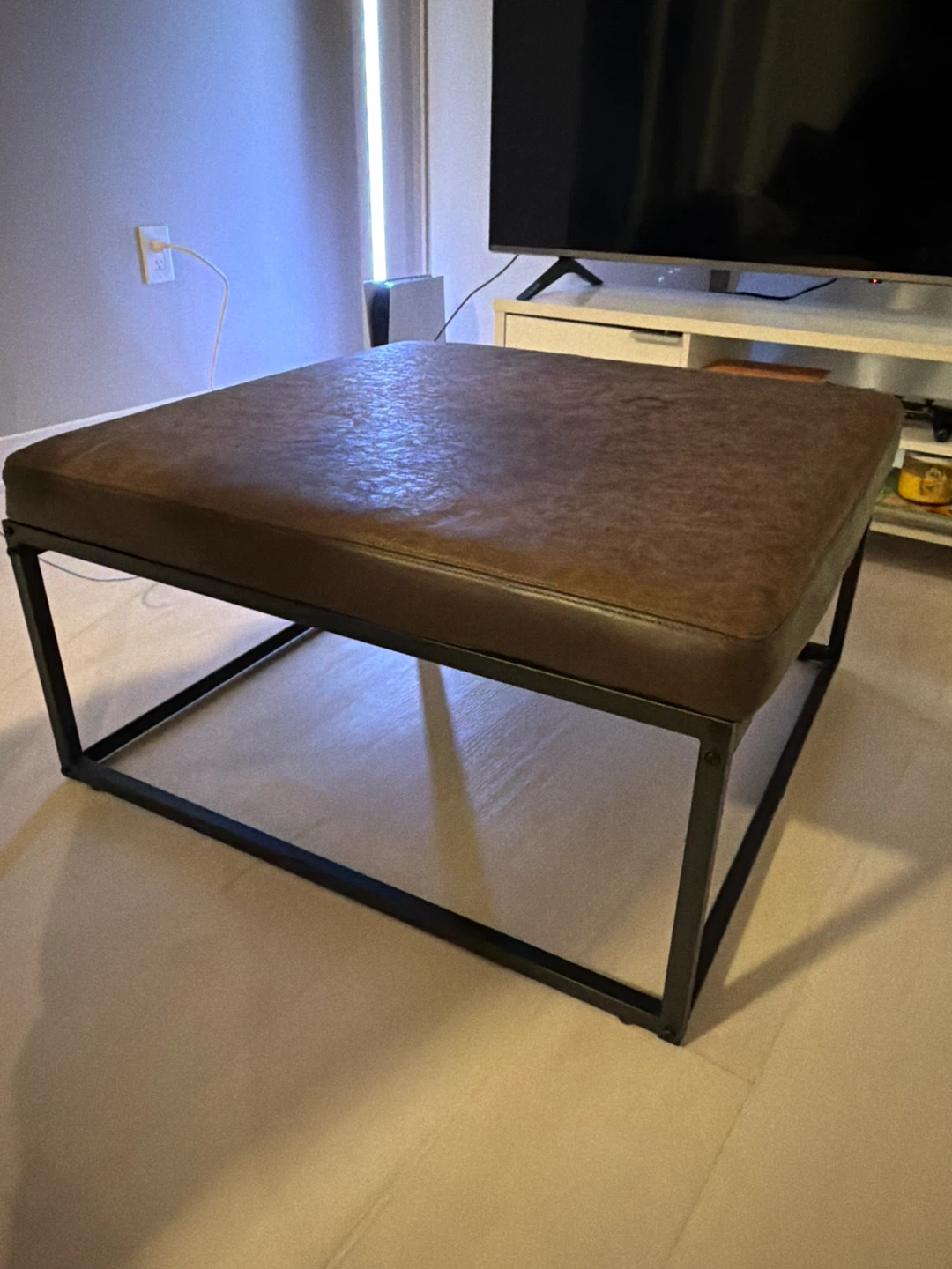 Brown Ottoman with Black Metal Frame