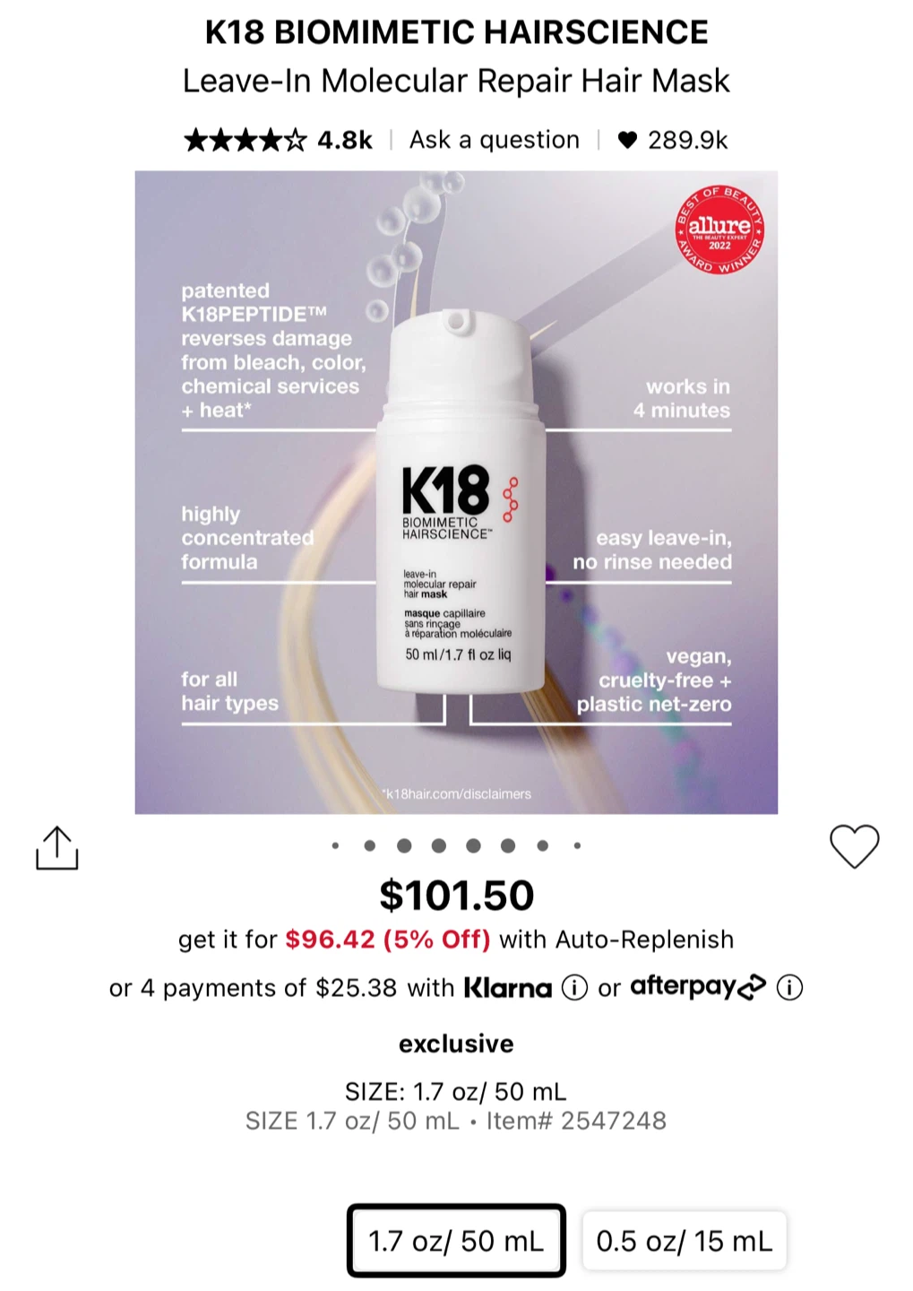 New K18 Leave-In Molecular Repair Hair Mask (50ml) - photo 3
