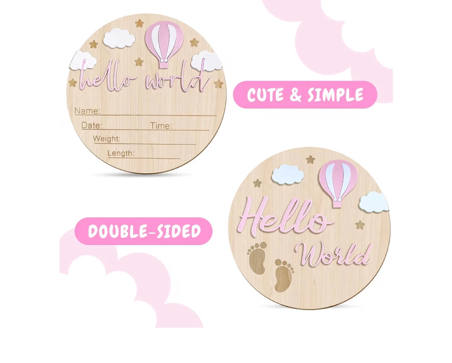 Hello World Baby Sign, 5.9 Inch Double-Sided sogn - photo 2