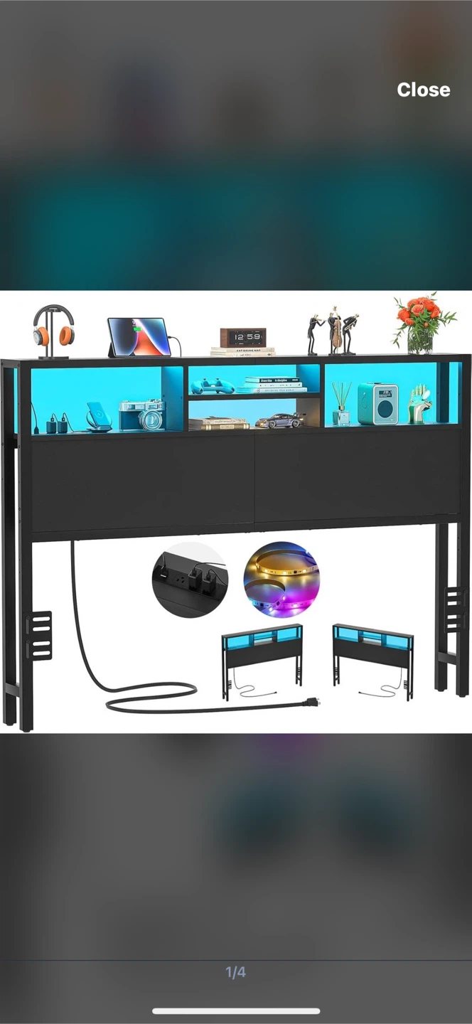 New Queen size VLiving Headboard with LED Lights - Black