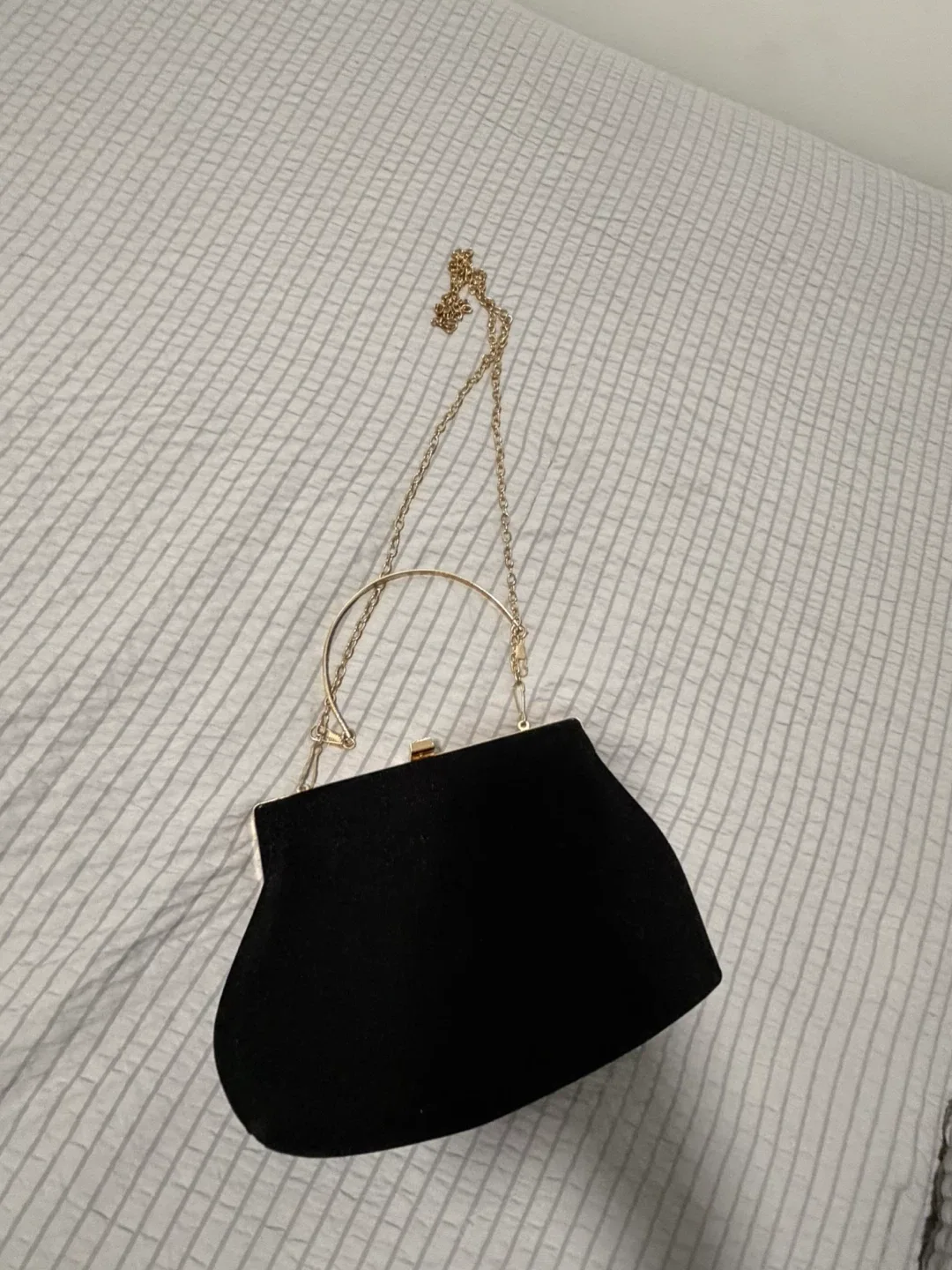 Black Velvet Evening Bag with Gold Accents image indicator(2)