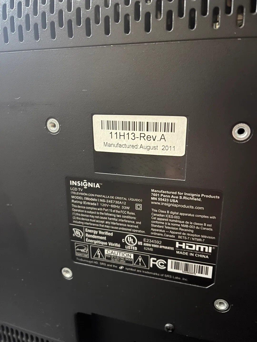 Insignia LCD TV image indicator(2)