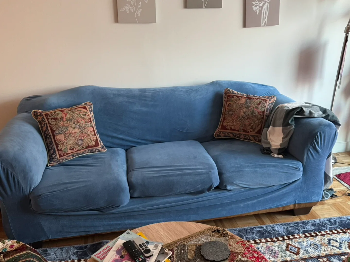 Ashley brand- 3-seater brown sofa with optional blue cover image indicator(3)