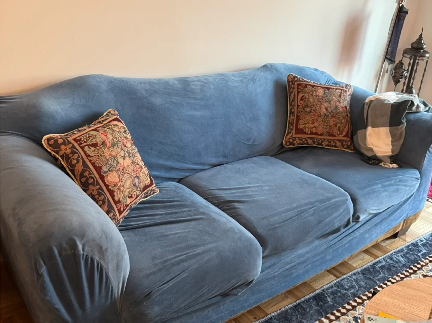 Ashley brand- 3-seater brown sofa with optional blue cover image indicator(4)