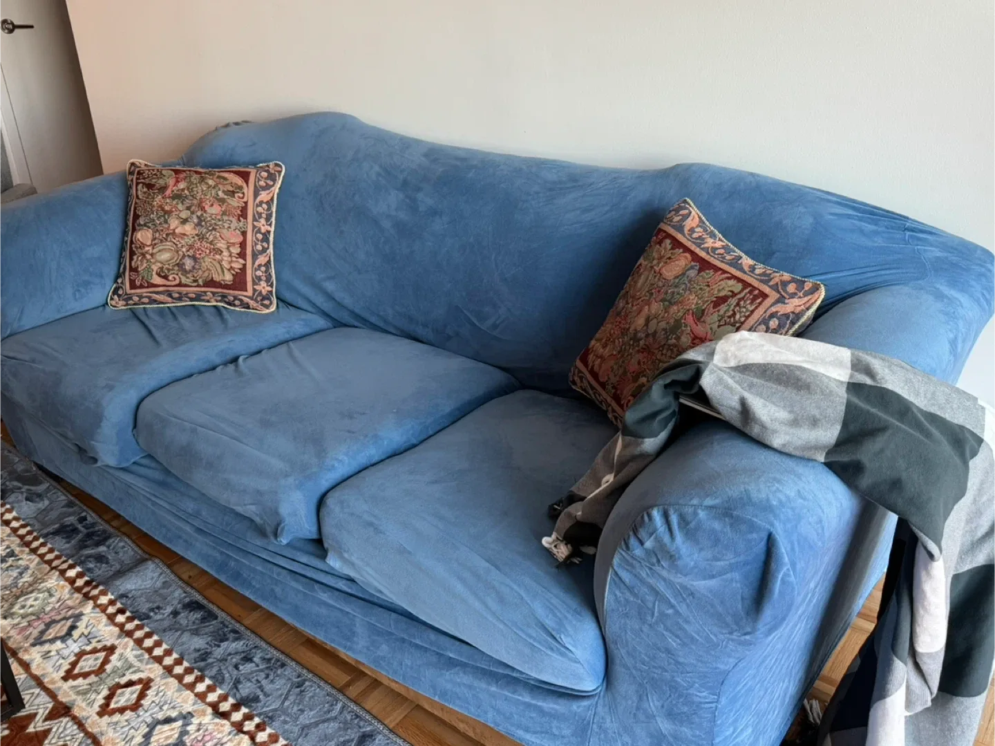 Ashley brand- 3-seater brown sofa with optional blue cover image indicator(5)