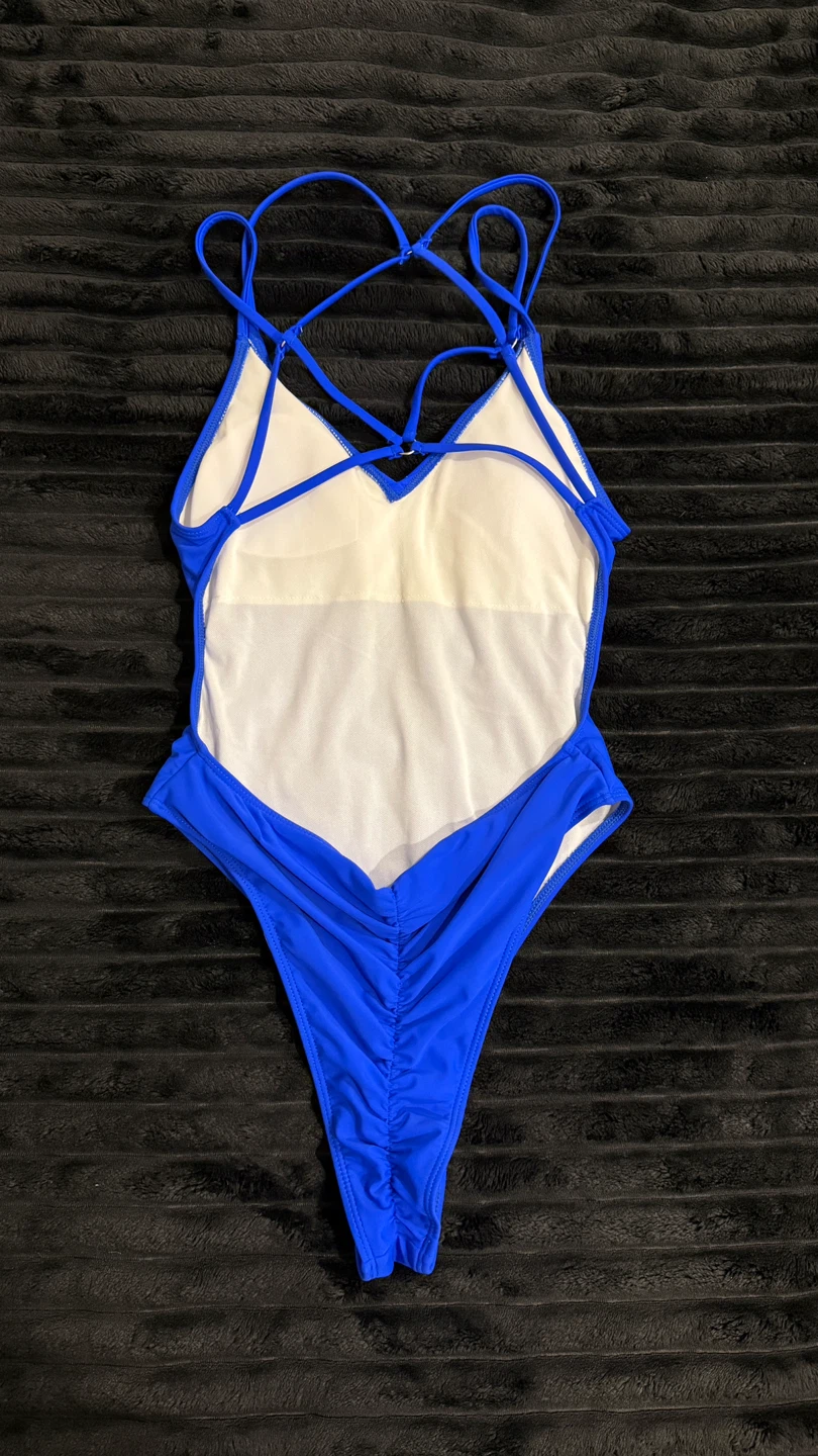 Blue One Piece Swimsuit - V-Neck - photo 5
