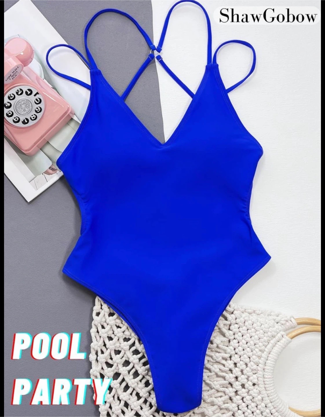 Blue One Piece Swimsuit - V-Neck - photo 3