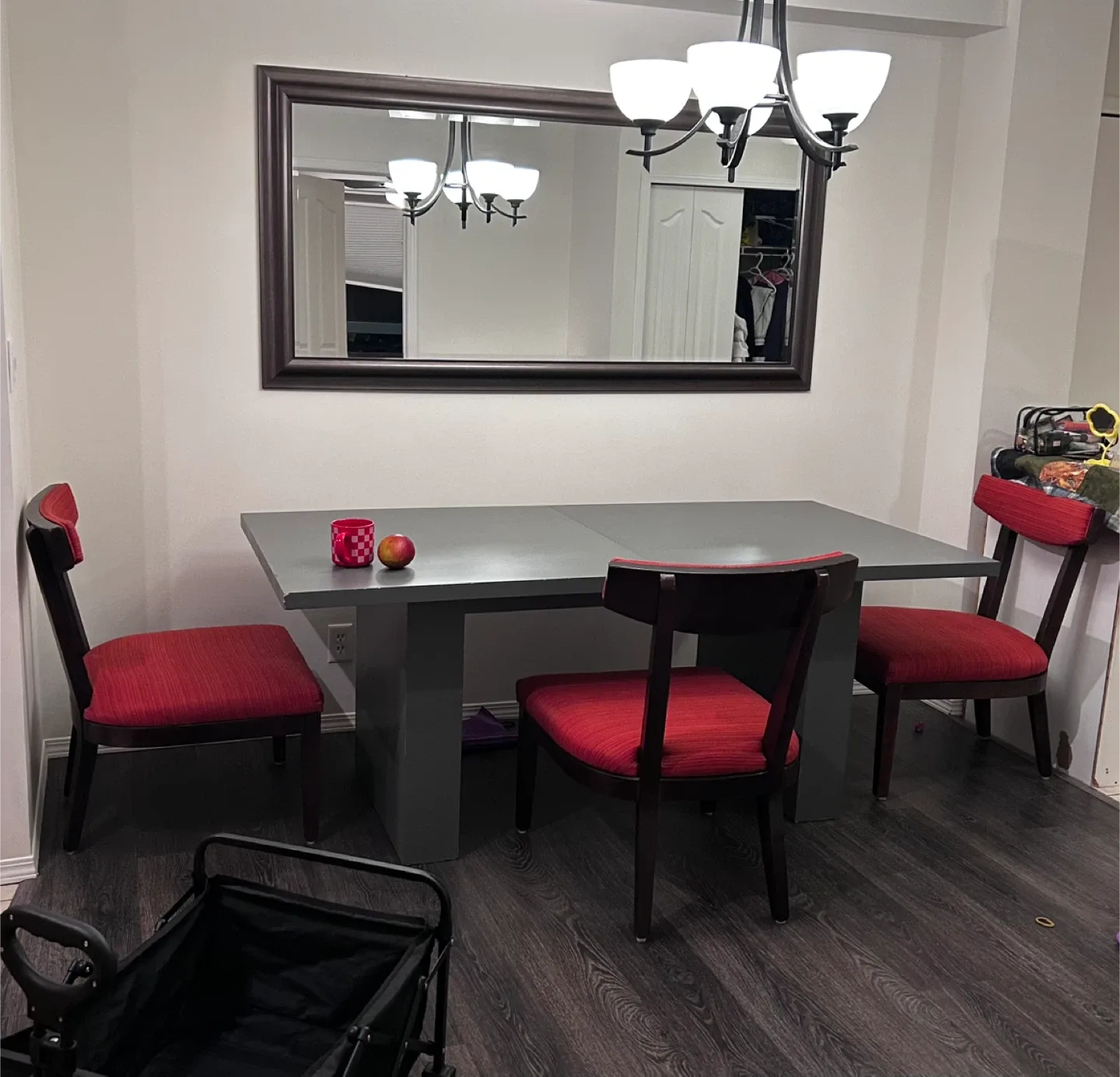 Dining Table with 3 Chairs - Grey & Red image indicator(4)