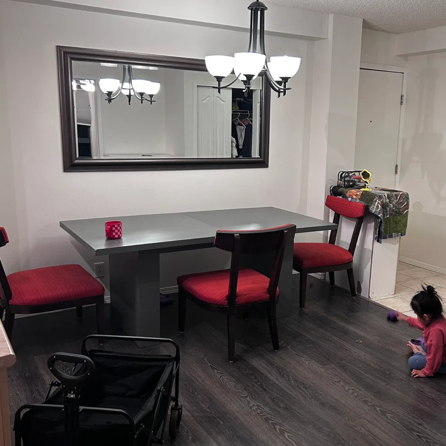 Dining Table with 3 Chairs - Grey & Red image indicator(5)