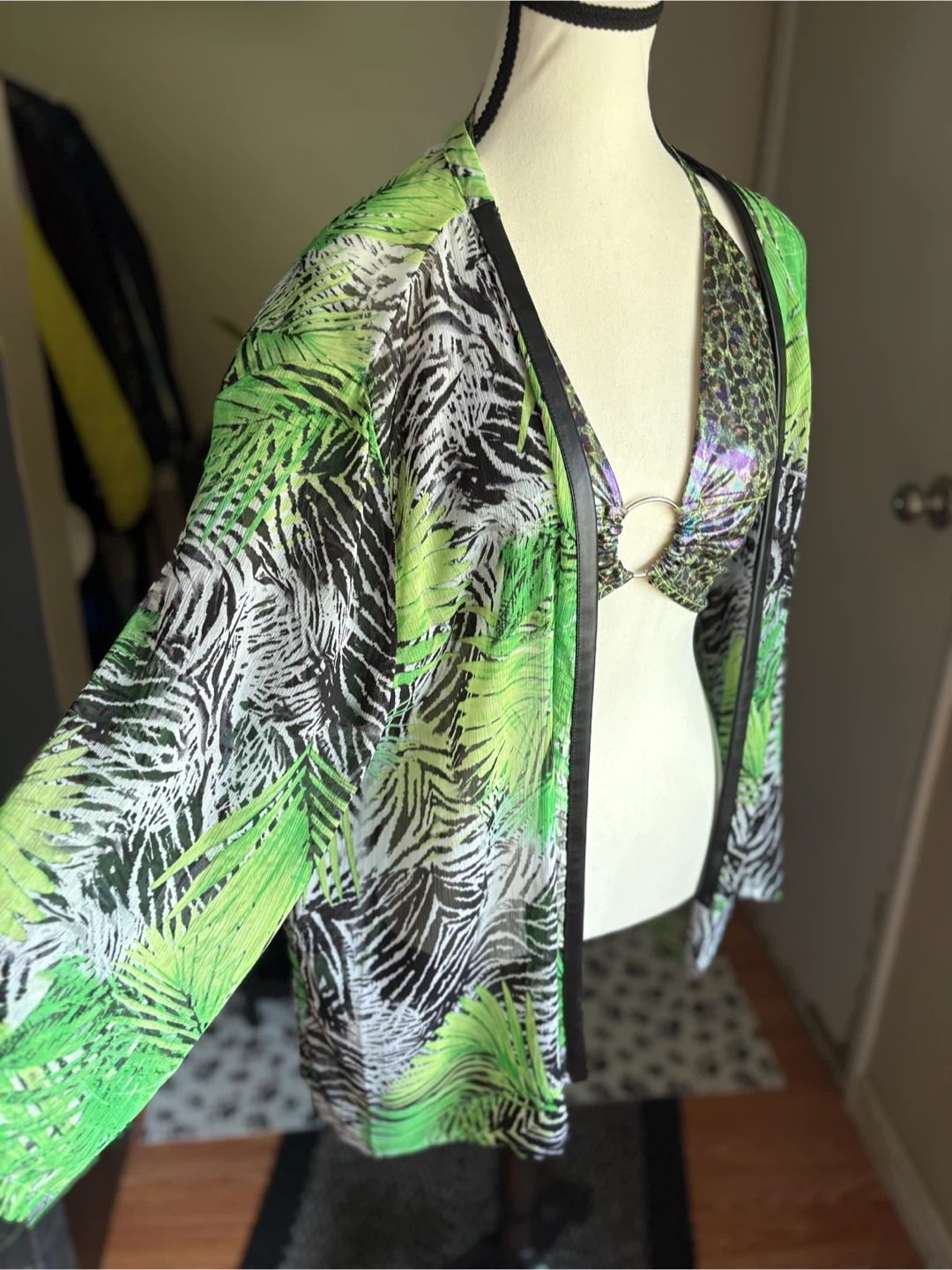 Green Palm Print Cover-Up