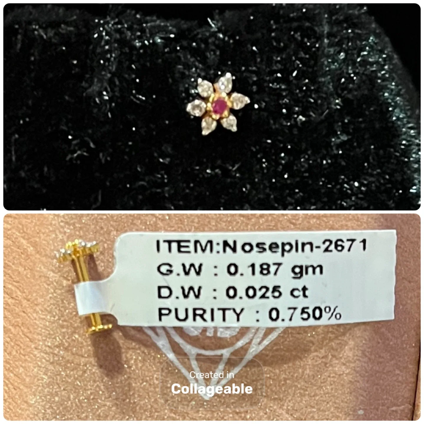 Genuine gold and diamond nose pins